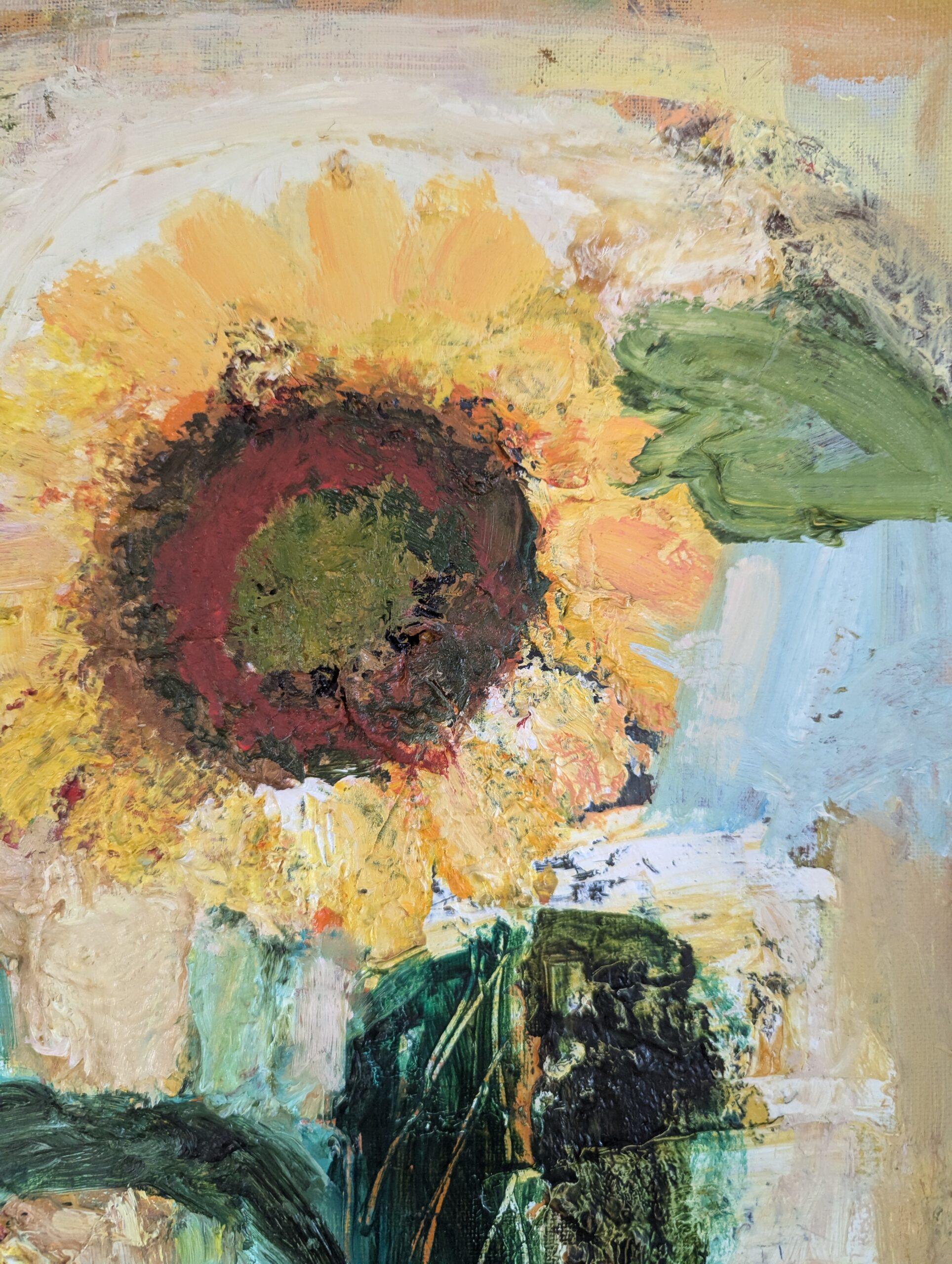 1972 Pittura ad olio originale di natura morta - Girasoli in fiore in vendita 6