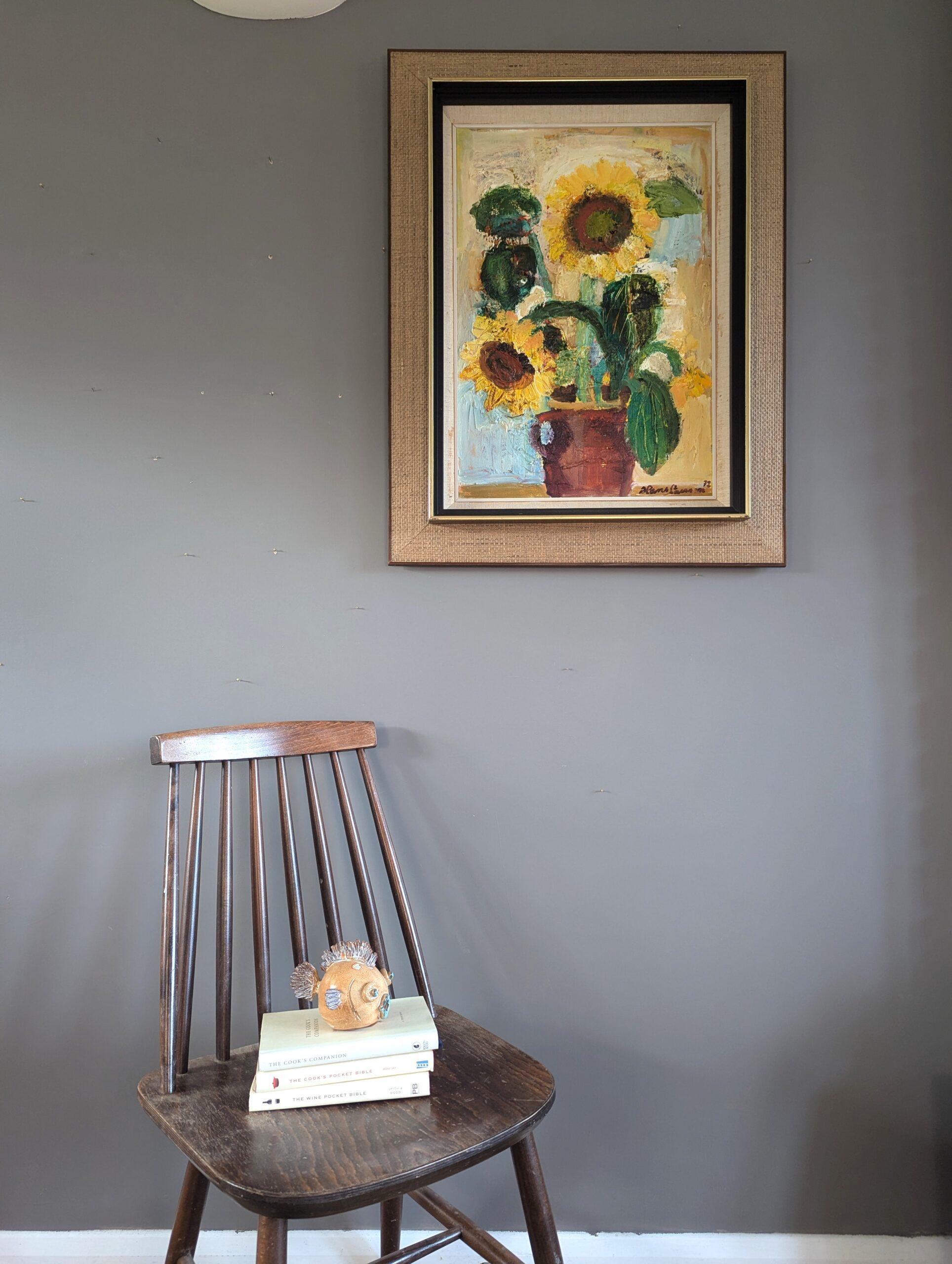 1972 Pittura ad olio originale di natura morta - Girasoli in fiore in vendita 8