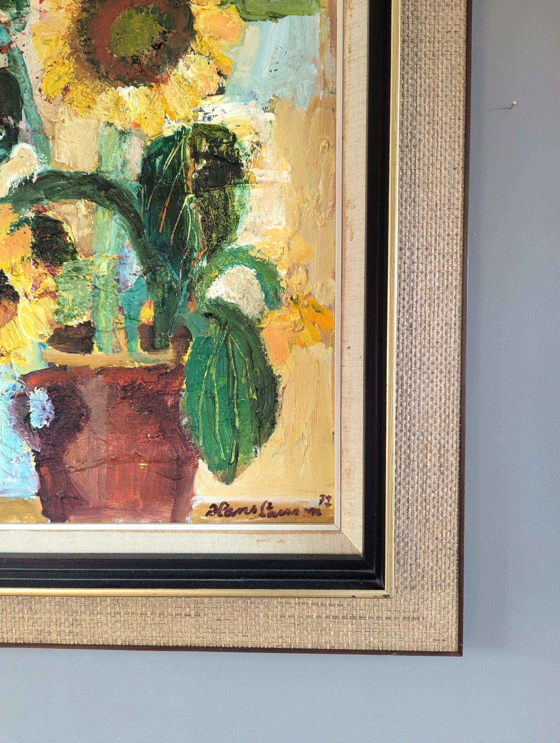 1972 Pittura ad olio originale di natura morta - Girasoli in fiore in vendita 2