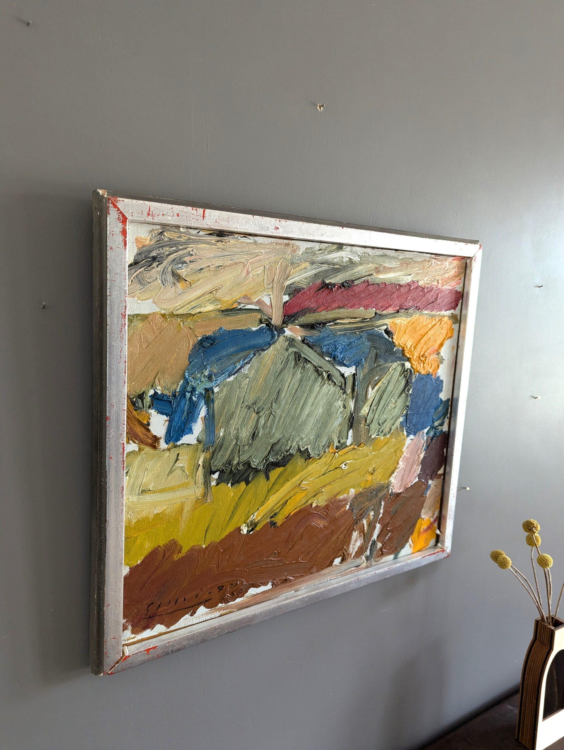 Peinture à l'huile abstraite moderne du milieu du siècle dernier, Ebullient, 1972 - Marron Abstract Painting par Unknown