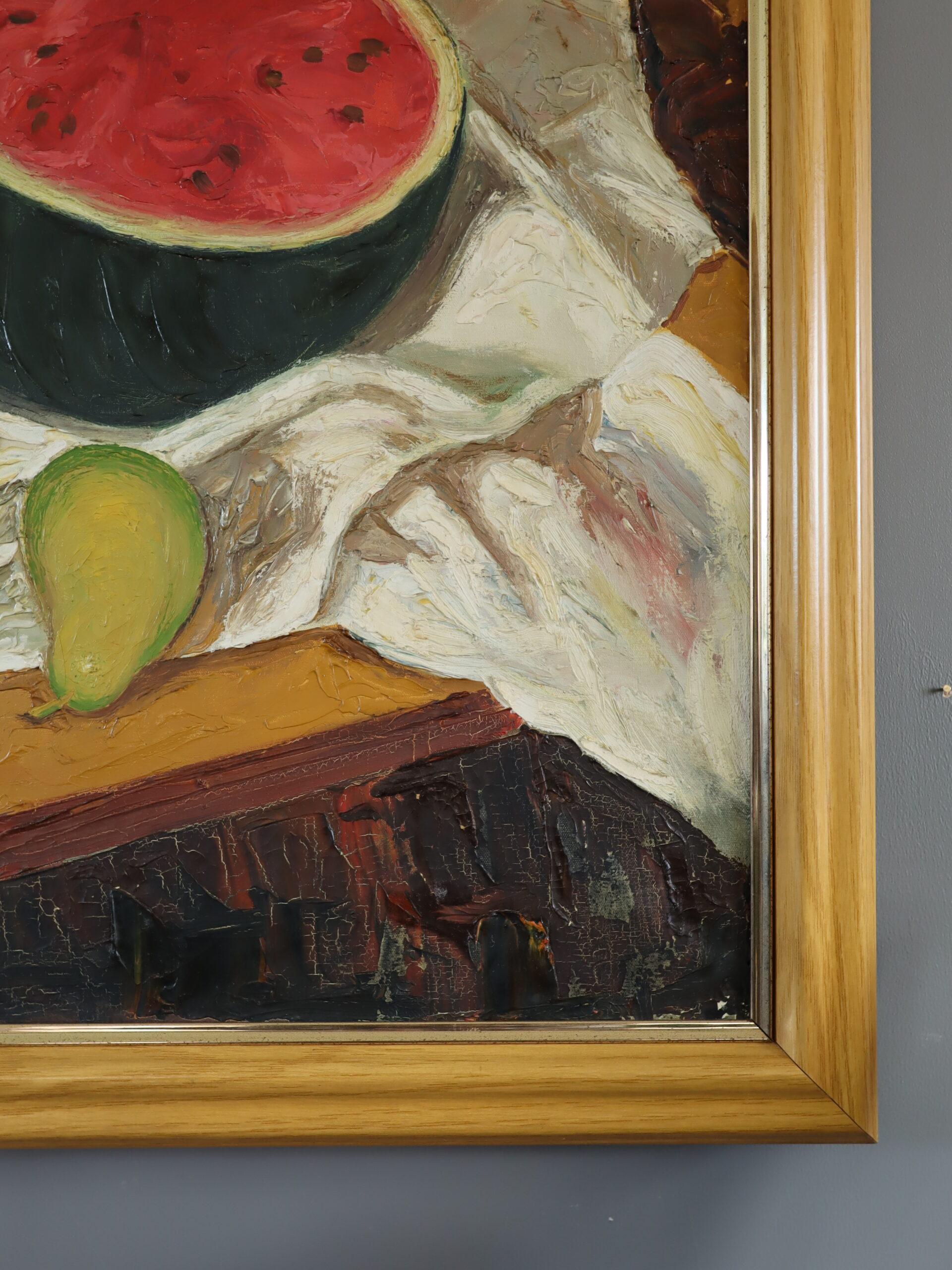 1973 Modernes expressionistisches Stillleben aus der Mitte des Jahrhunderts, Ölgemälde – Aquarell und Topf im Angebot 6