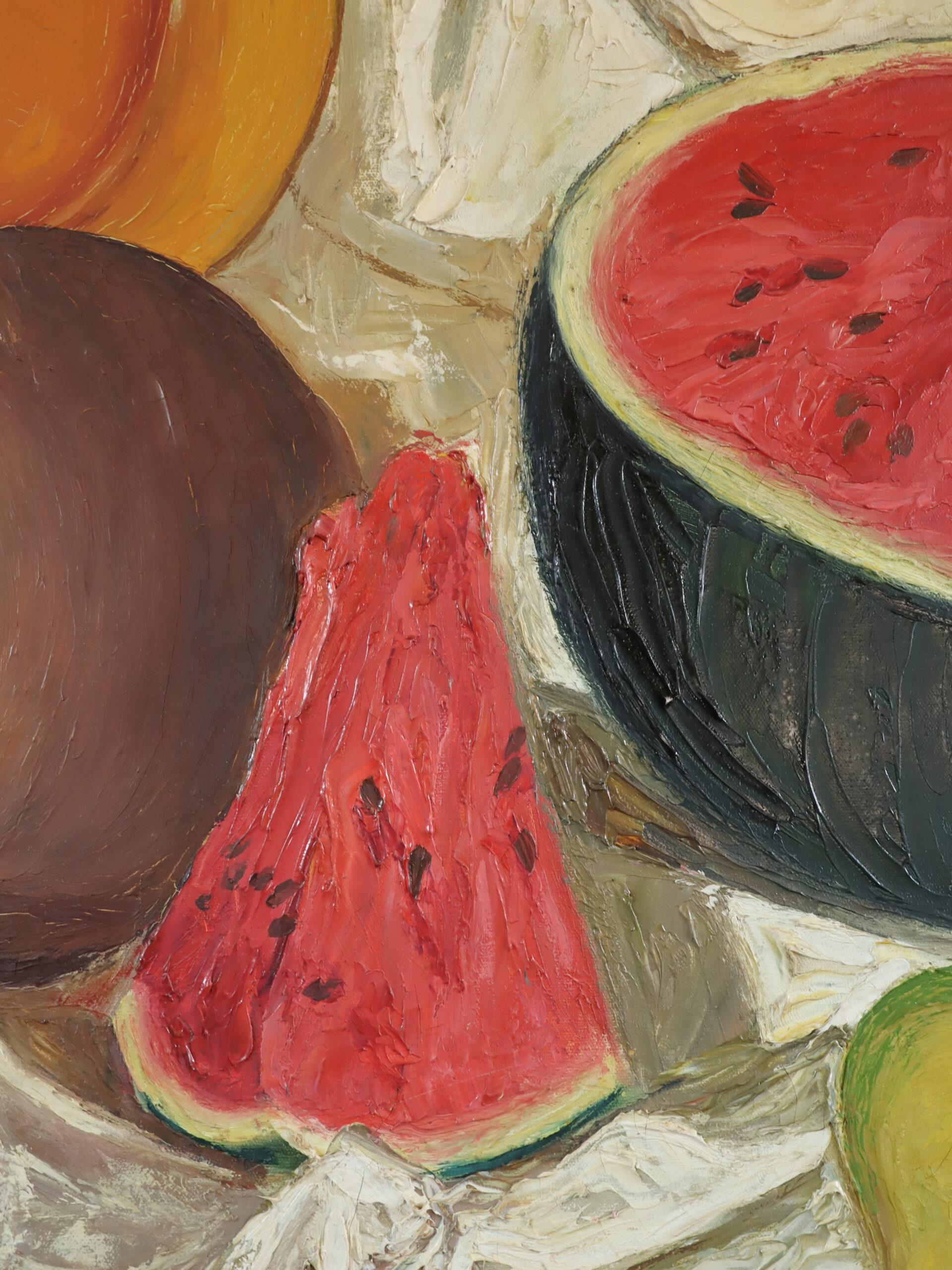 1973 Modernes expressionistisches Stillleben aus der Mitte des Jahrhunderts, Ölgemälde – Aquarell und Topf im Angebot 11