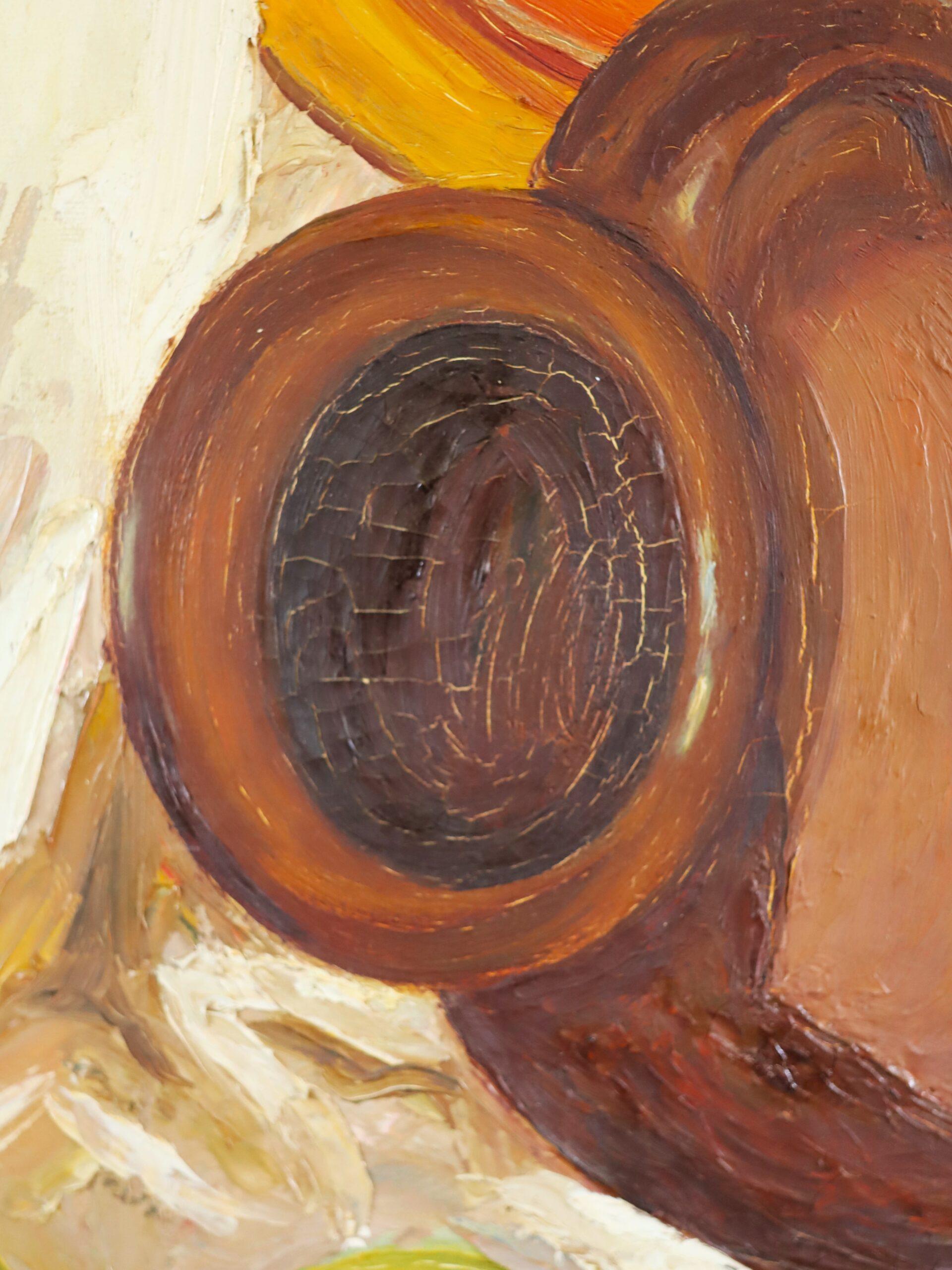 1973 Modernes expressionistisches Stillleben aus der Mitte des Jahrhunderts, Ölgemälde – Aquarell und Topf im Angebot 12