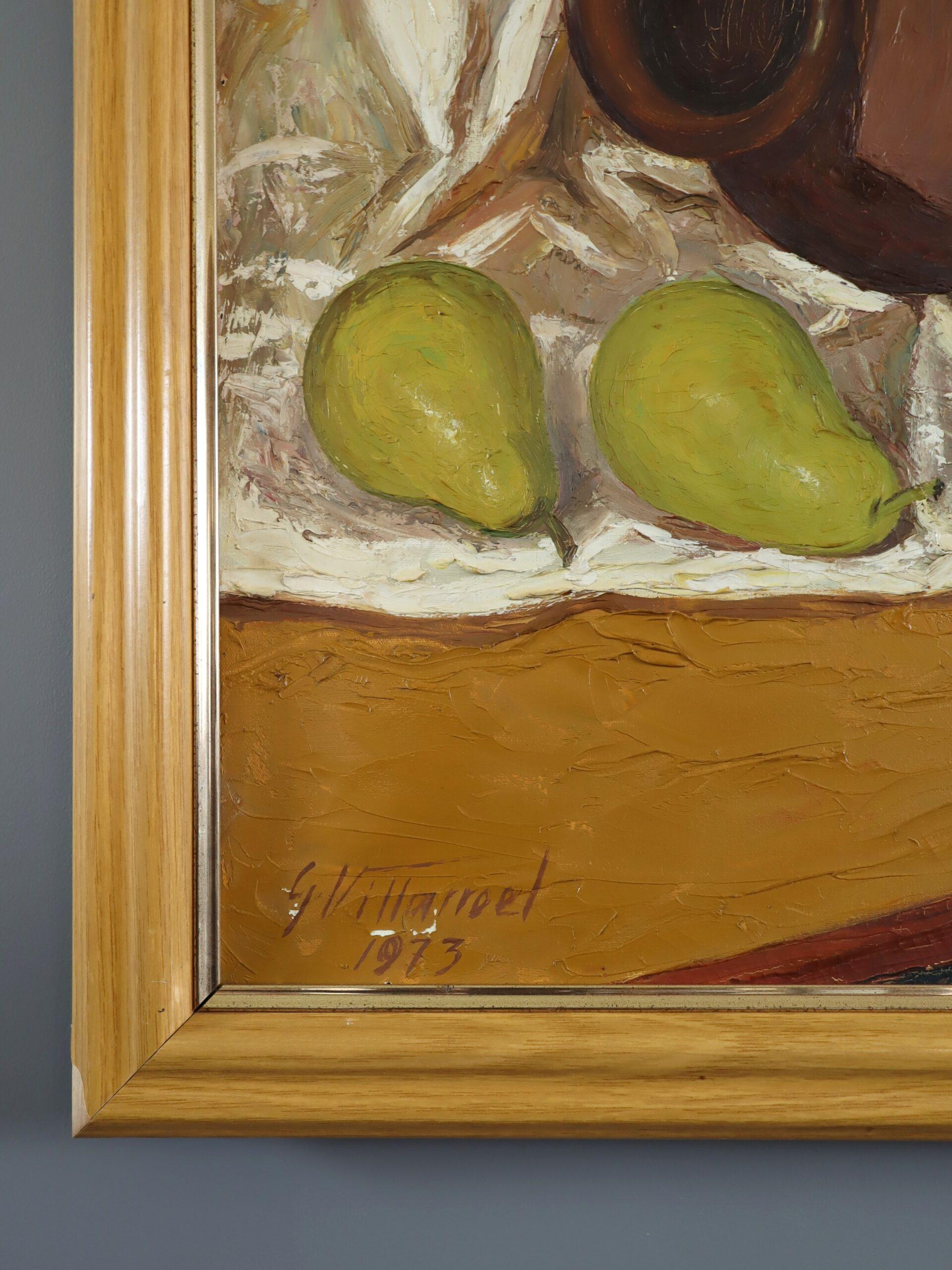 1973 Modernes expressionistisches Stillleben aus der Mitte des Jahrhunderts, Ölgemälde – Aquarell und Topf im Angebot 3
