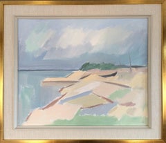 1973 Modernist Abstract Coastal Landscape Oil Painting - Coastal Serenity