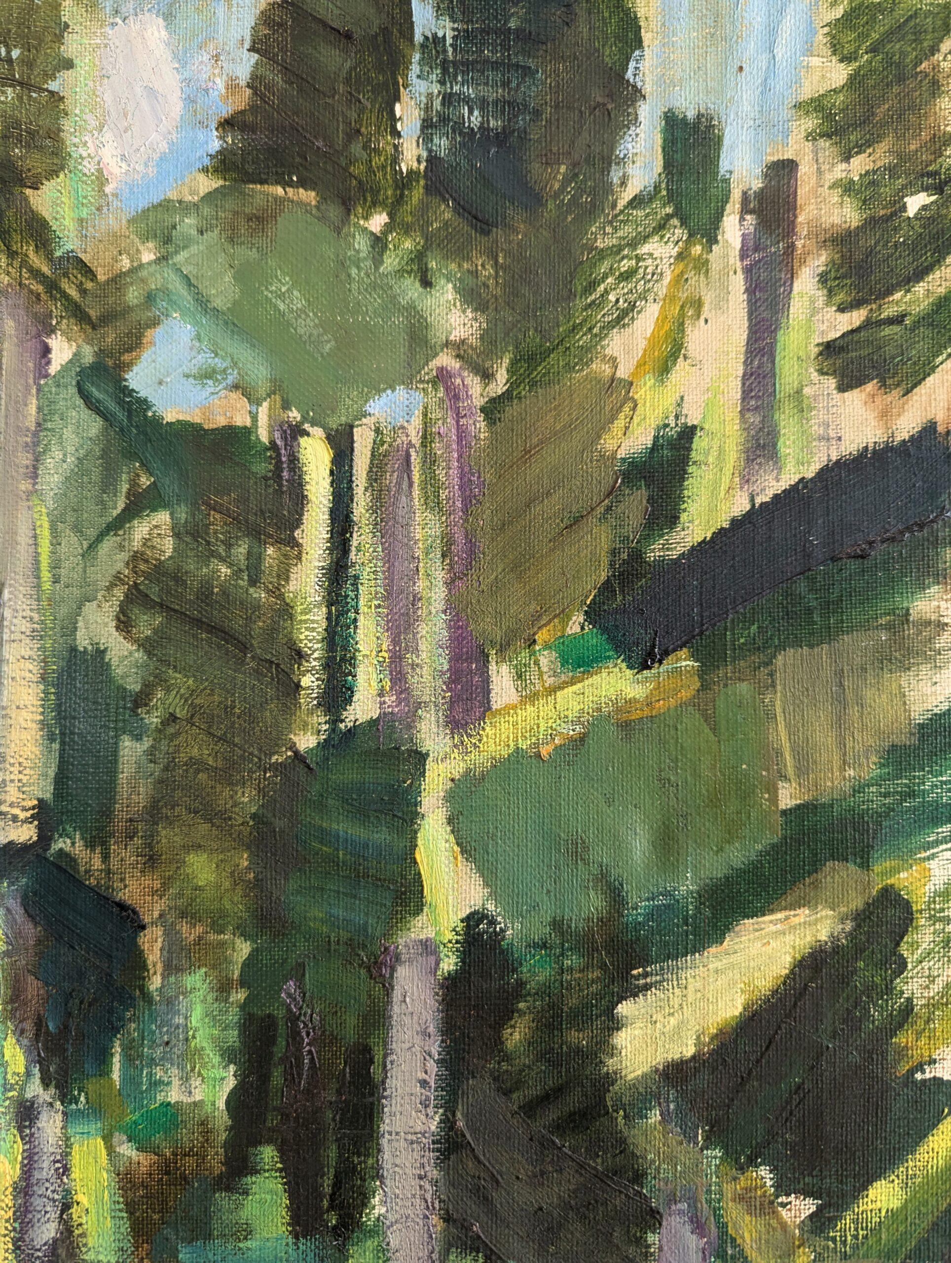 1973 Paesaggio astratto d'epoca dipinto a olio con cornice - Verdure astratte 6