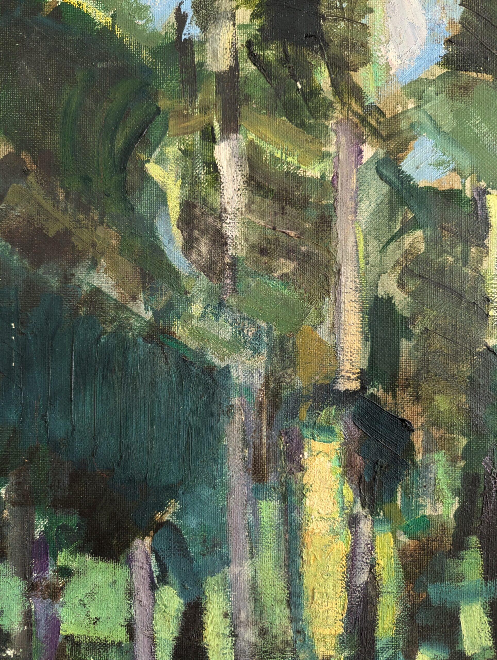1973 Paesaggio astratto d'epoca dipinto a olio con cornice - Verdure astratte 7