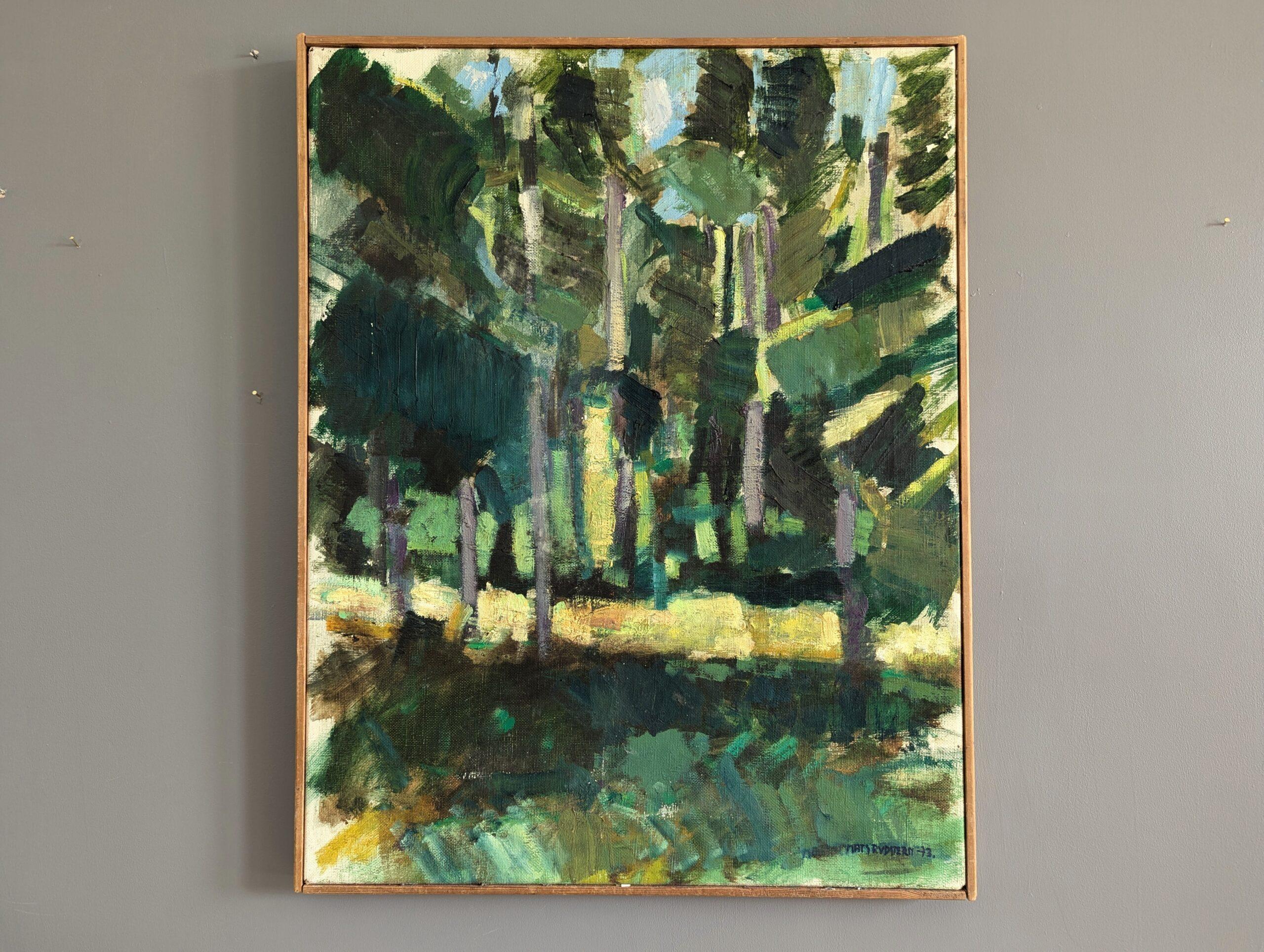 1973 Paesaggio astratto d'epoca dipinto a olio con cornice - Verdure astratte - Painting di Unknown