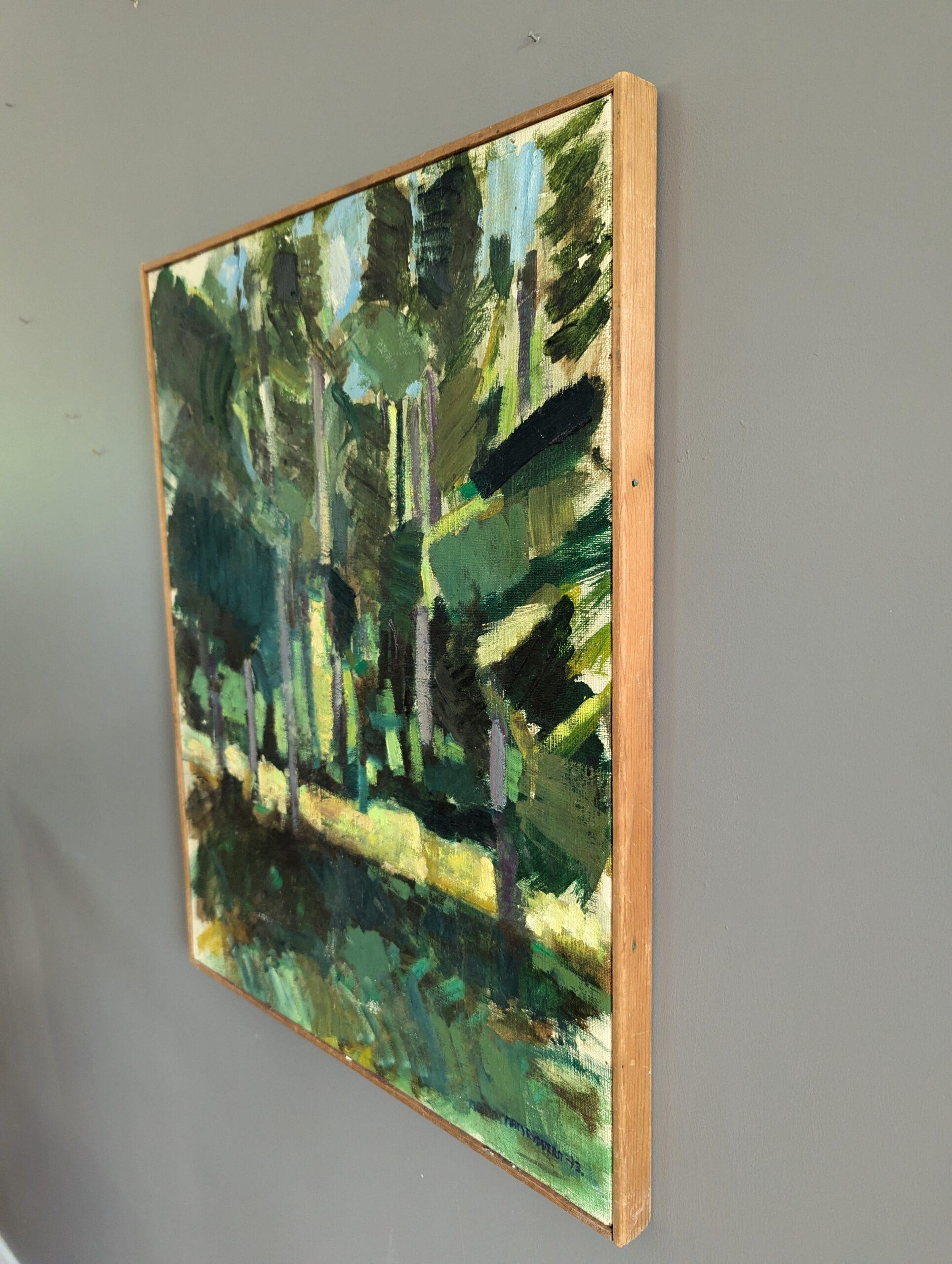 1973 Paesaggio astratto d'epoca dipinto a olio con cornice - Verdure astratte - Painting Moderno di Unknown