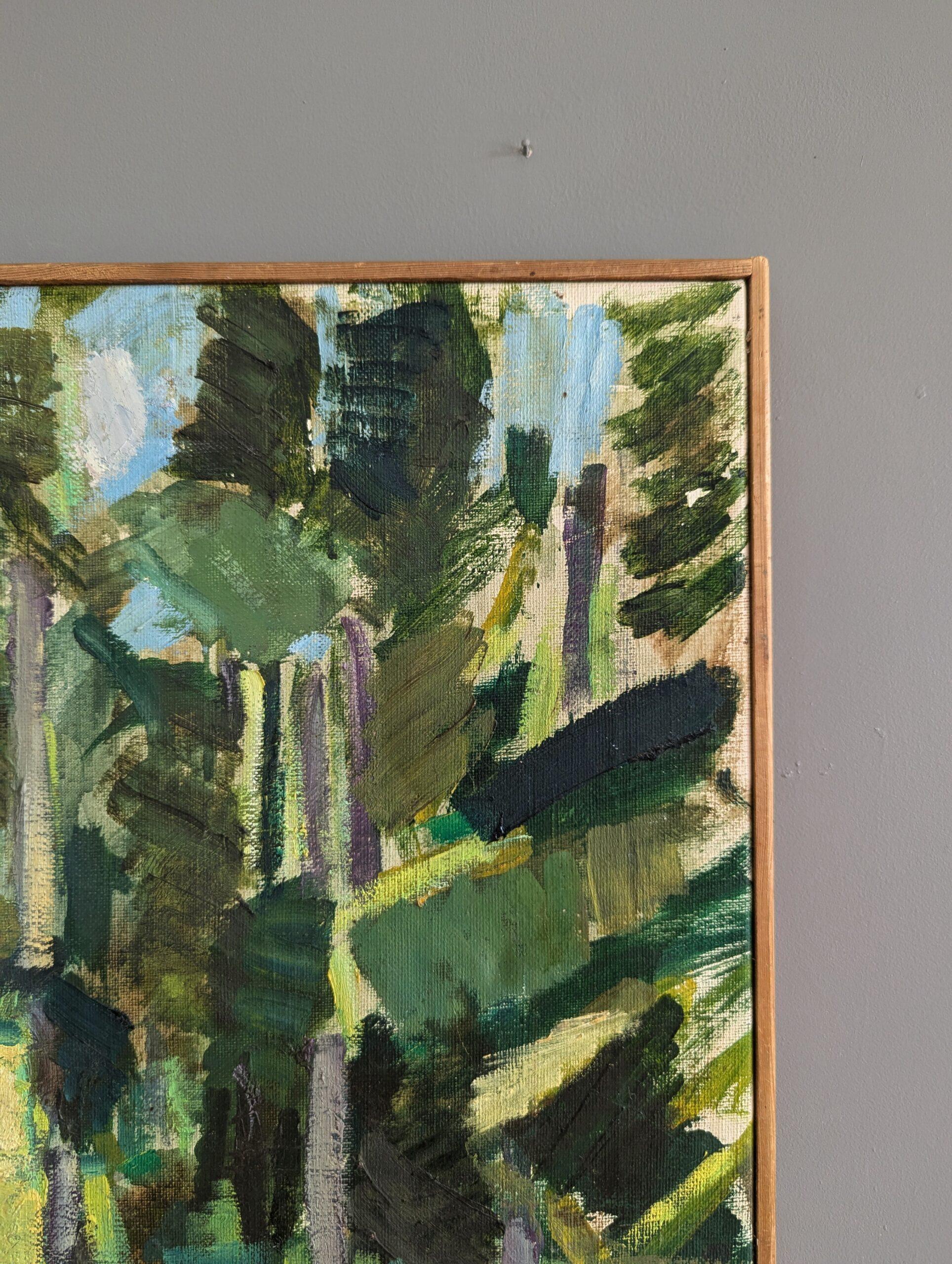 1973 Paesaggio astratto d'epoca dipinto a olio con cornice - Verdure astratte 1
