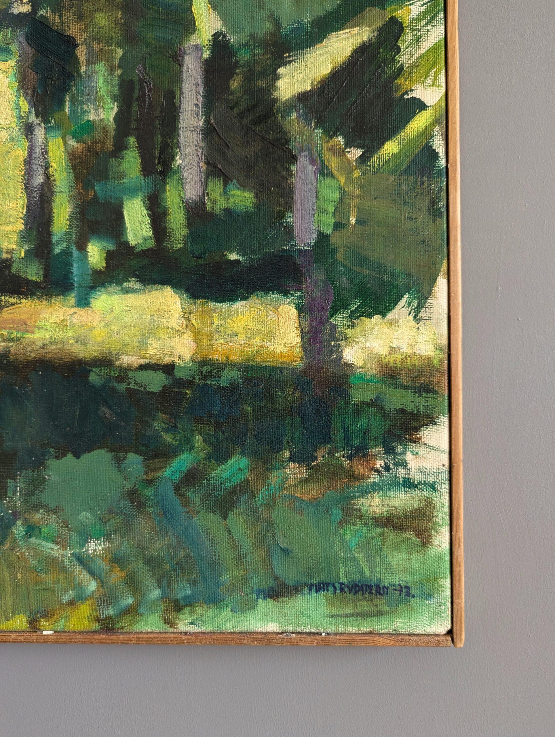 1973 Paesaggio astratto d'epoca dipinto a olio con cornice - Verdure astratte 2