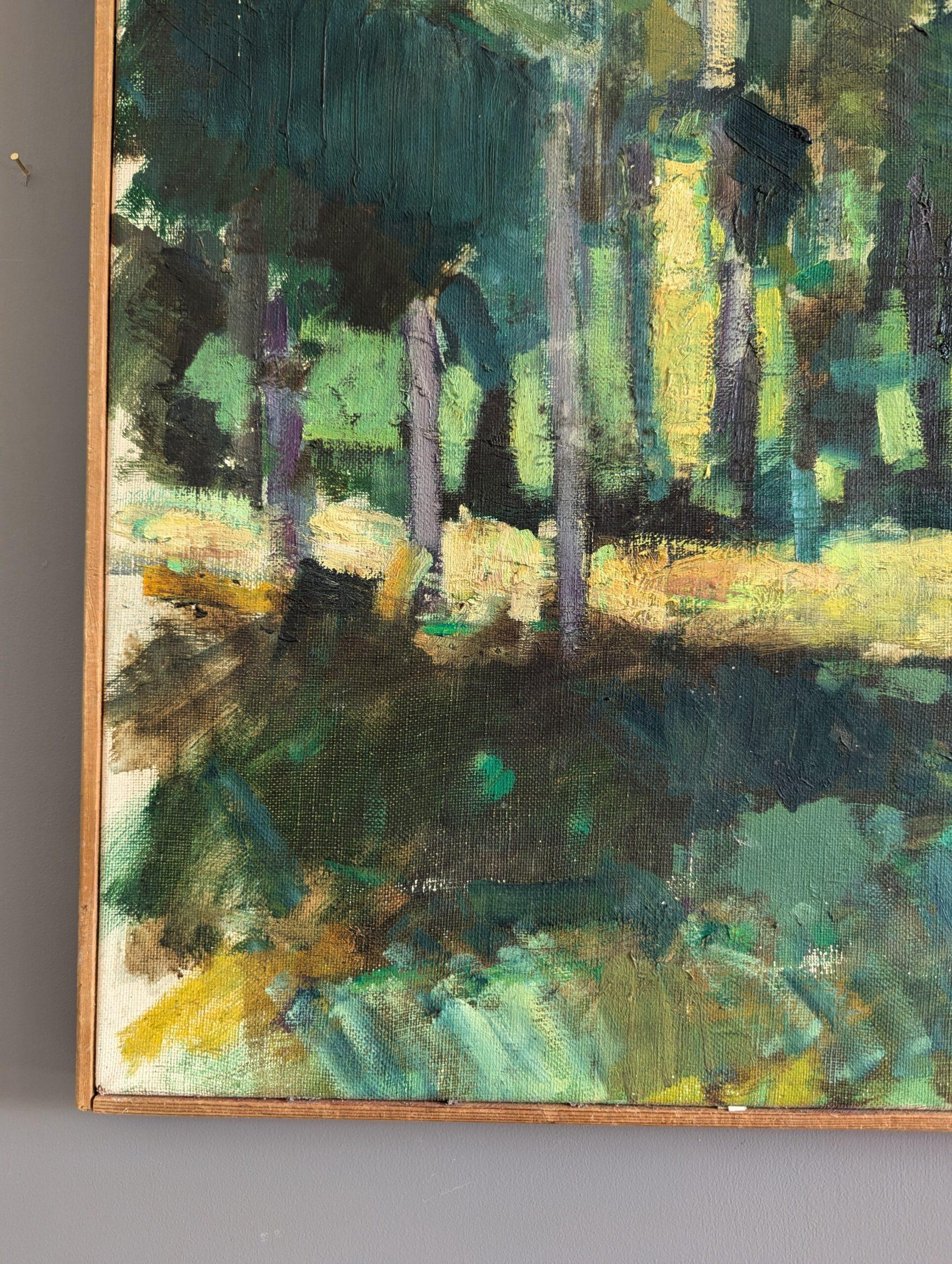 1973 Paesaggio astratto d'epoca dipinto a olio con cornice - Verdure astratte 3