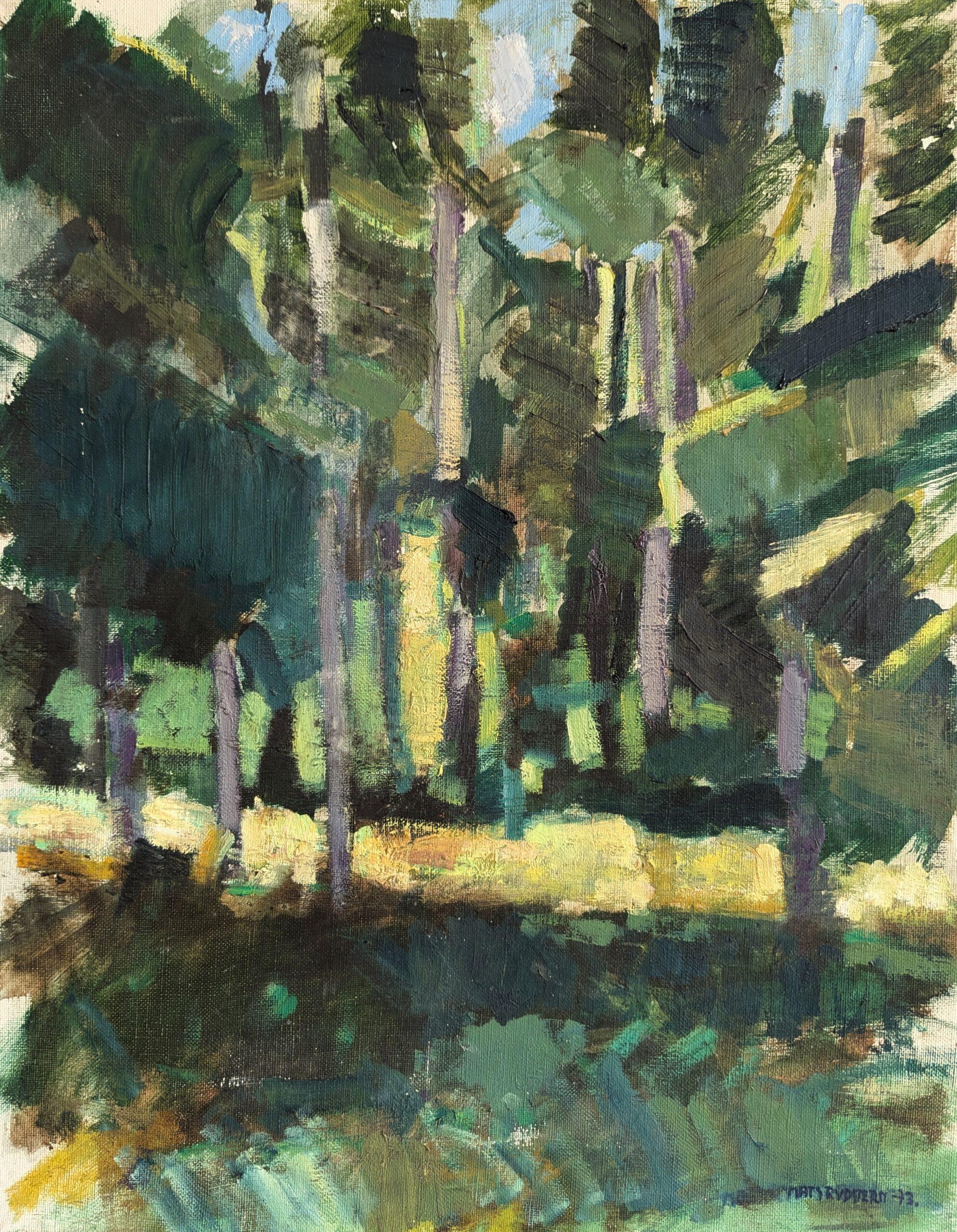 1973 Paesaggio astratto d'epoca dipinto a olio con cornice - Verdure astratte 4