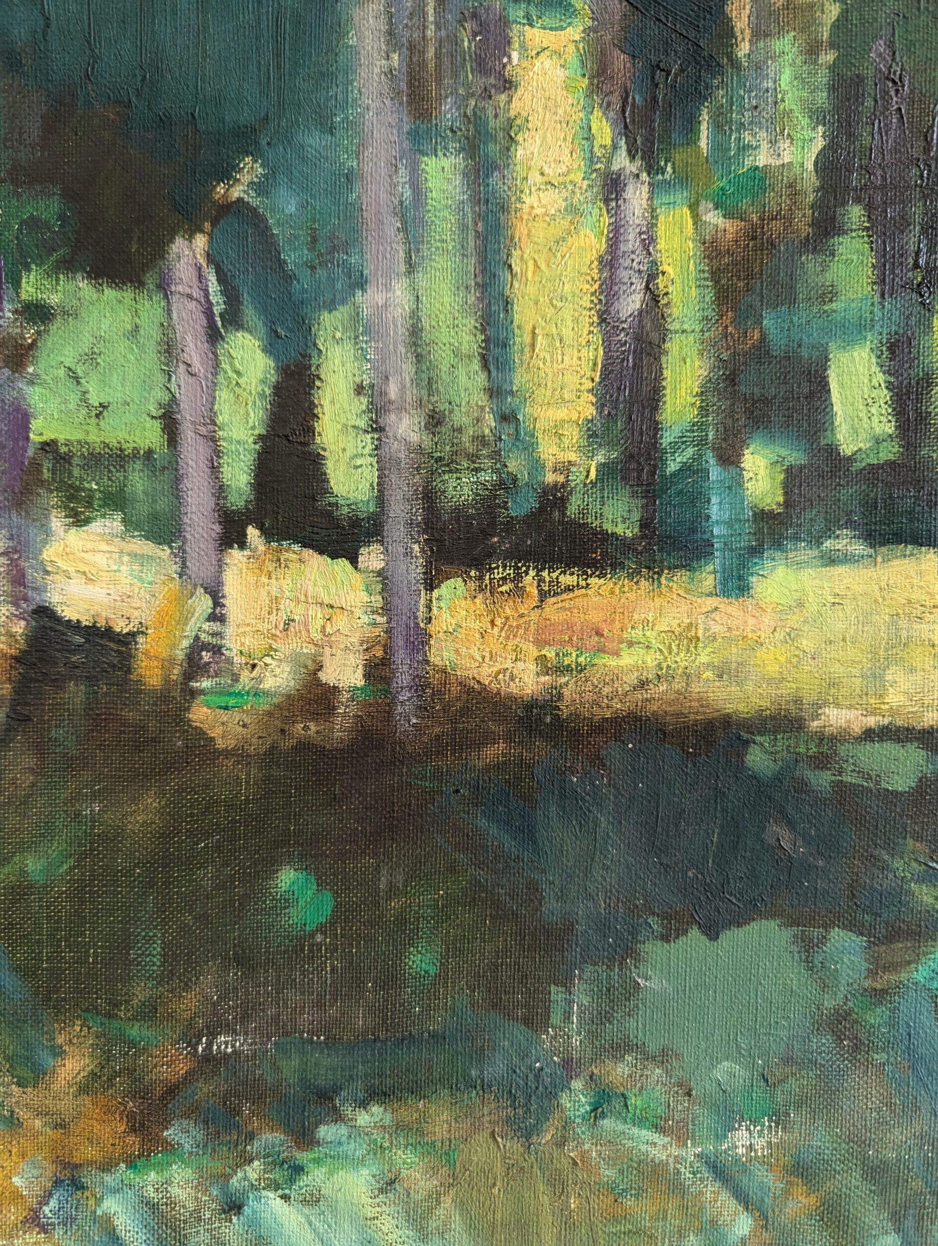 1973 Paesaggio astratto d'epoca dipinto a olio con cornice - Verdure astratte 5