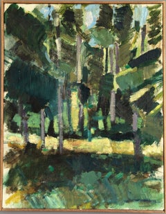 1973 Paesaggio astratto d'epoca dipinto a olio con cornice - Verdure astratte
