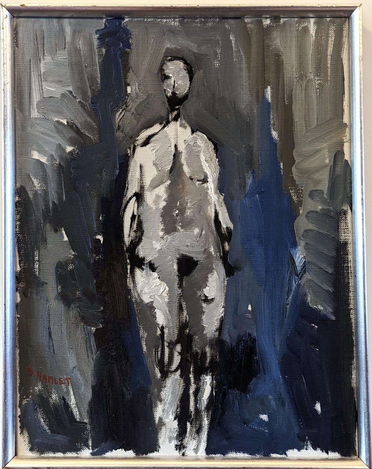 1973 Vintage Pintura al óleo desnuda enmarcada sueca de mediados de siglo - En las sombras