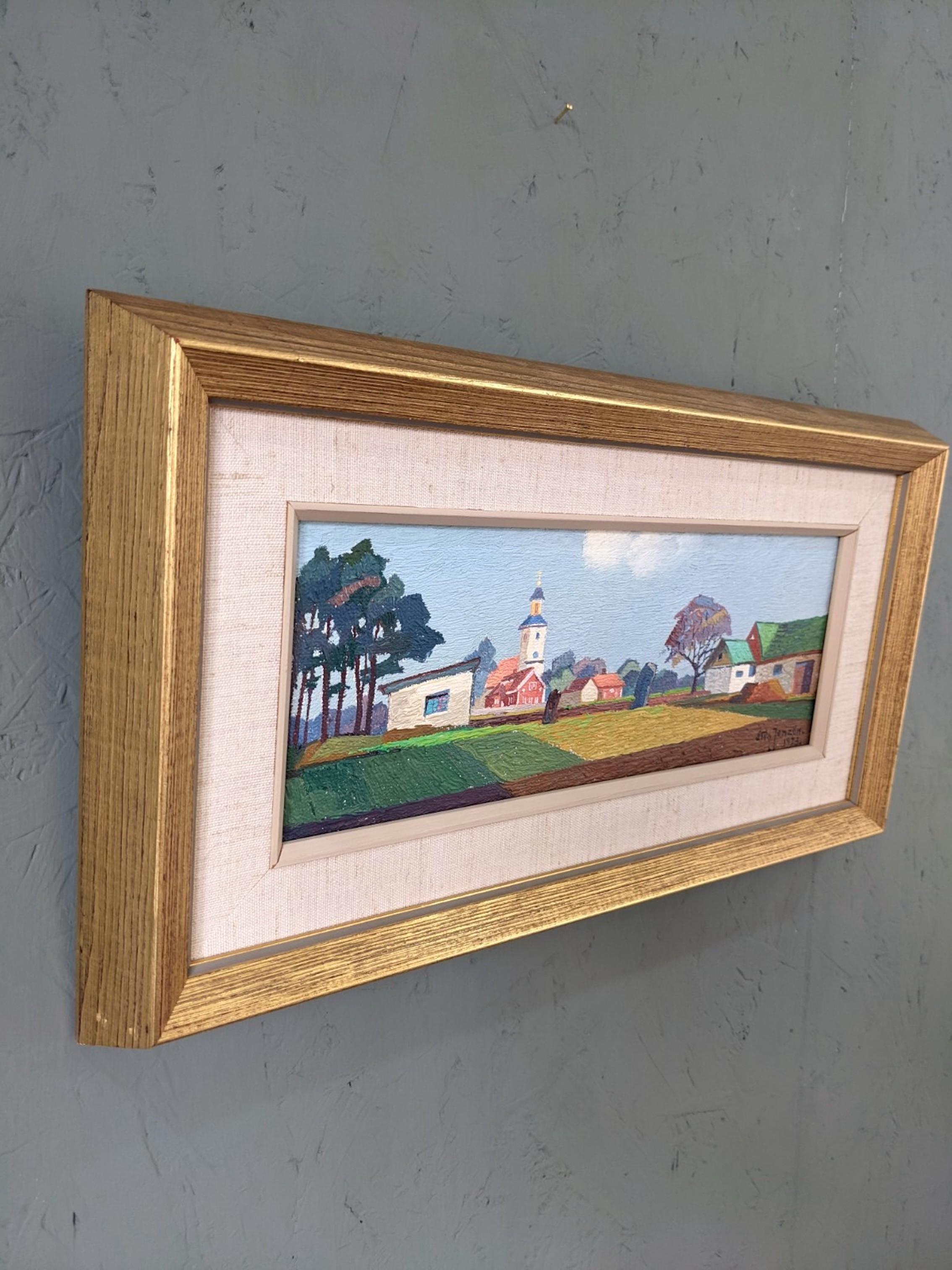 CITTÀ DEL PAESAGGIO
Dimensioni: 23 x 42 cm (cornice inclusa)
Olio su tavola

Una piccola ed edificante composizione in stile modernista, realizzata ad olio su tavola e datata 1973.

Questa composizione scenica presenta una vista panoramica di una
