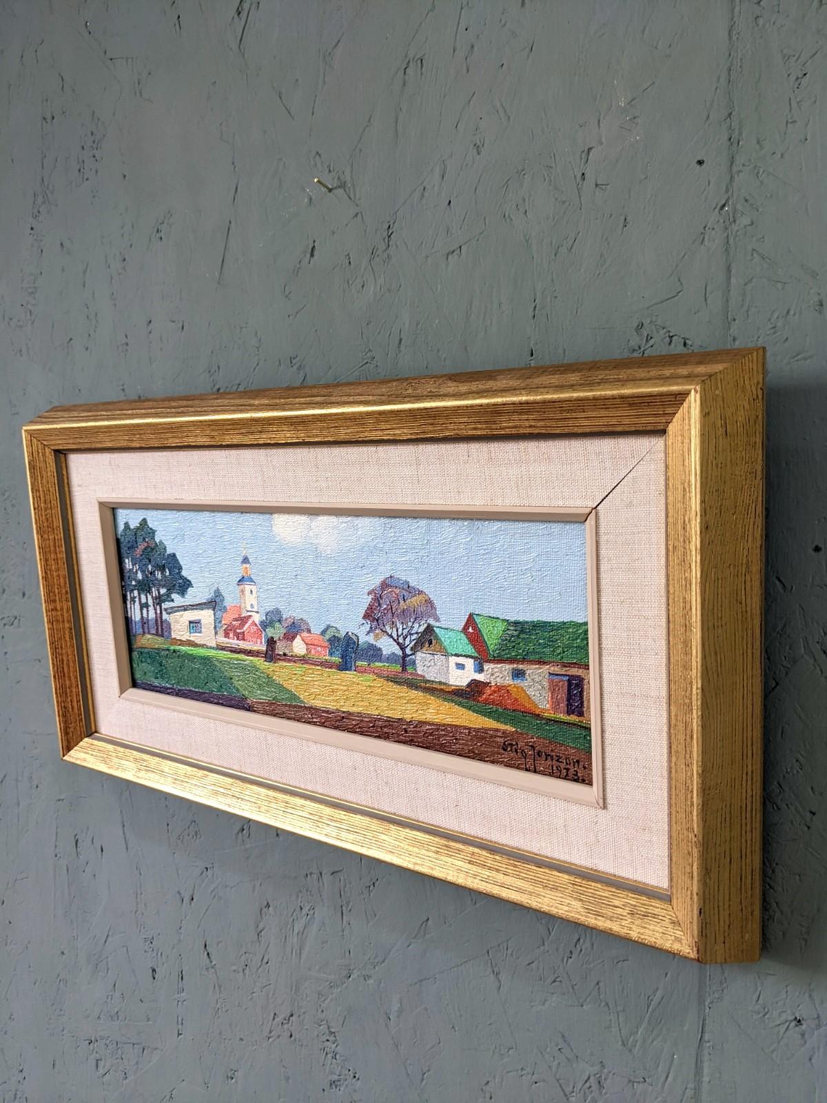 1973 Vintage Modernist Swedish Landscape Oil Painting - Paesaggio urbano 1