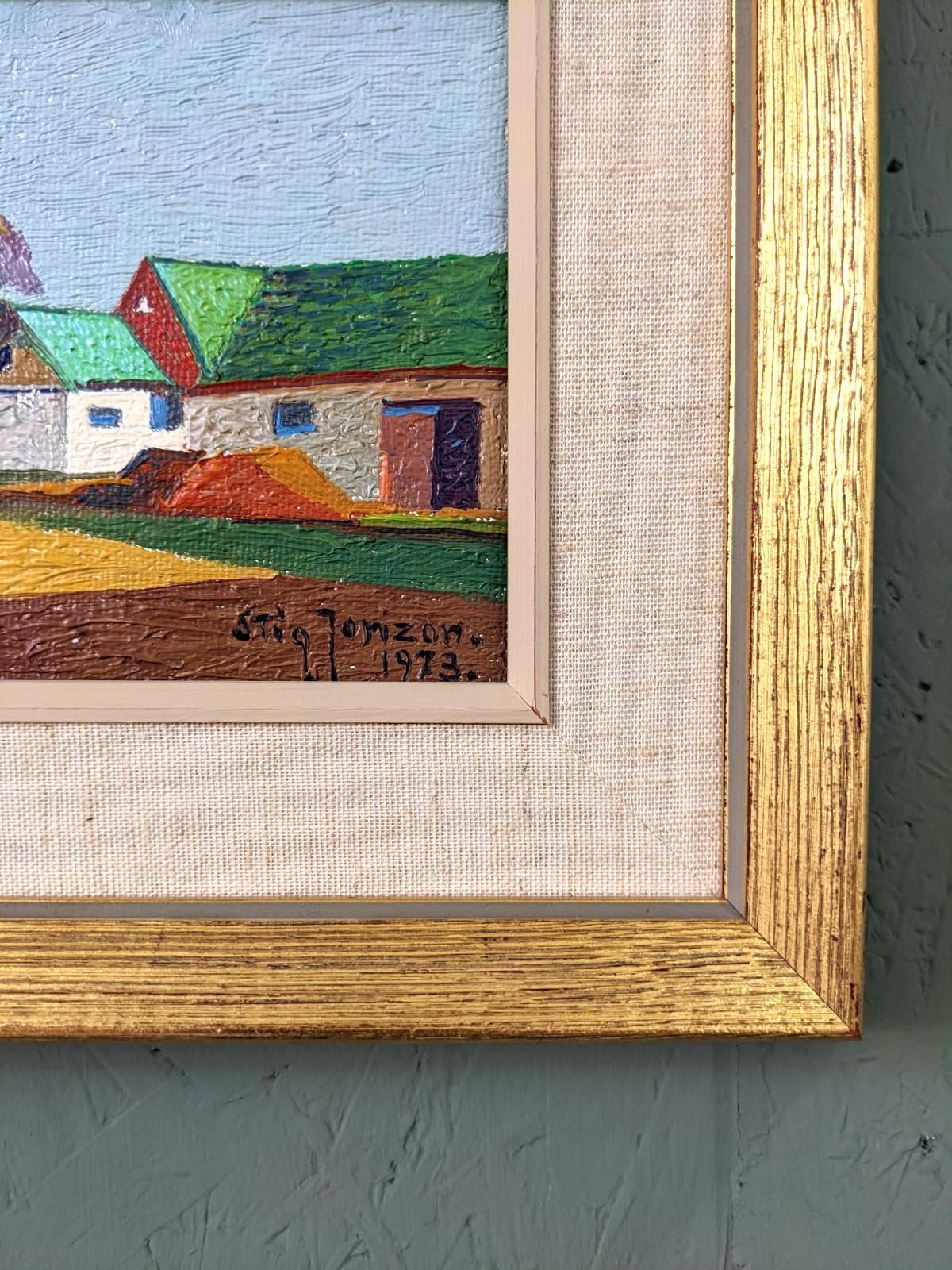 1973 Vintage Modernist Swedish Landscape Oil Painting - Paesaggio urbano 2