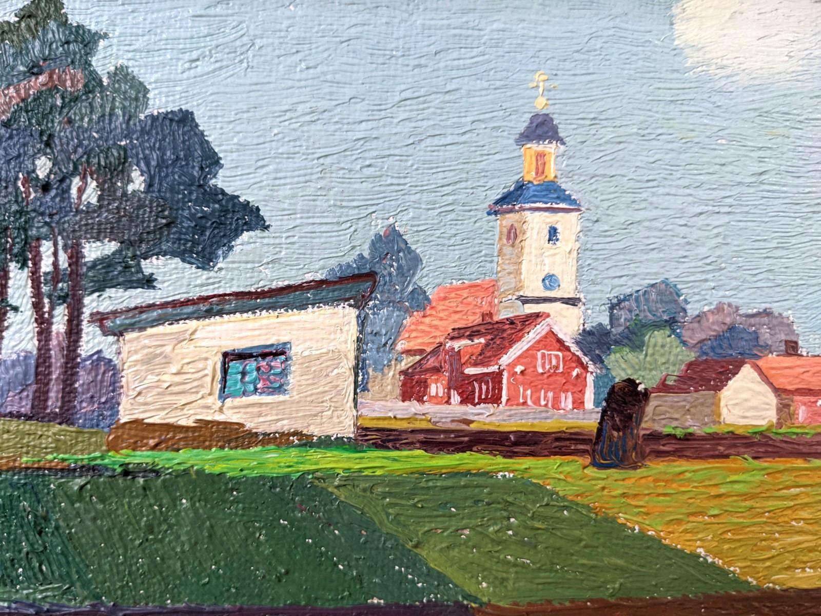 1973 Vintage Modernist Swedish Landscape Oil Painting - Paesaggio urbano 4