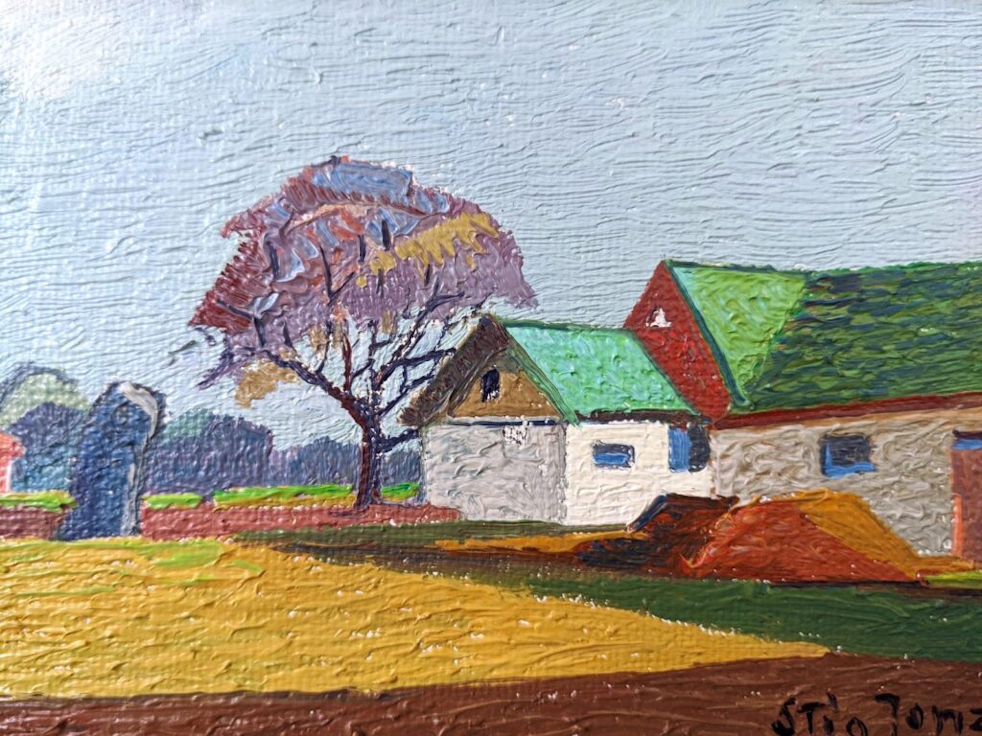 1973 Vintage Modernist Swedish Landscape Oil Painting - Paesaggio urbano 5