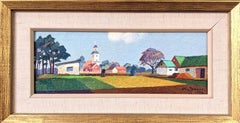 1973 Vintage Modernist Swedish Landscape Oil Painting - Landscape Town