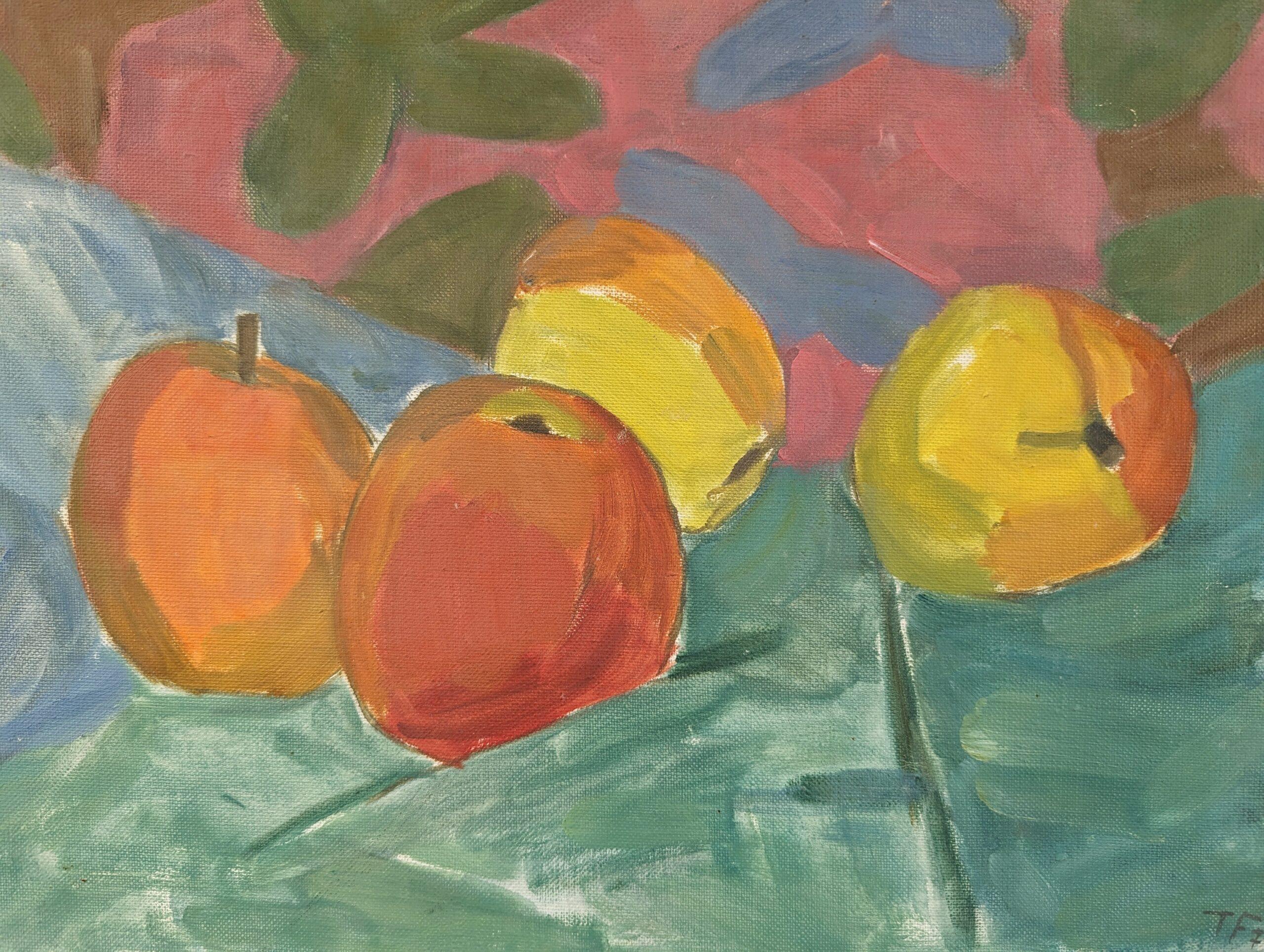 1974 Mid-Century Modern Still Life Oil Painting by Ture Fabiansson - Four Apples 8