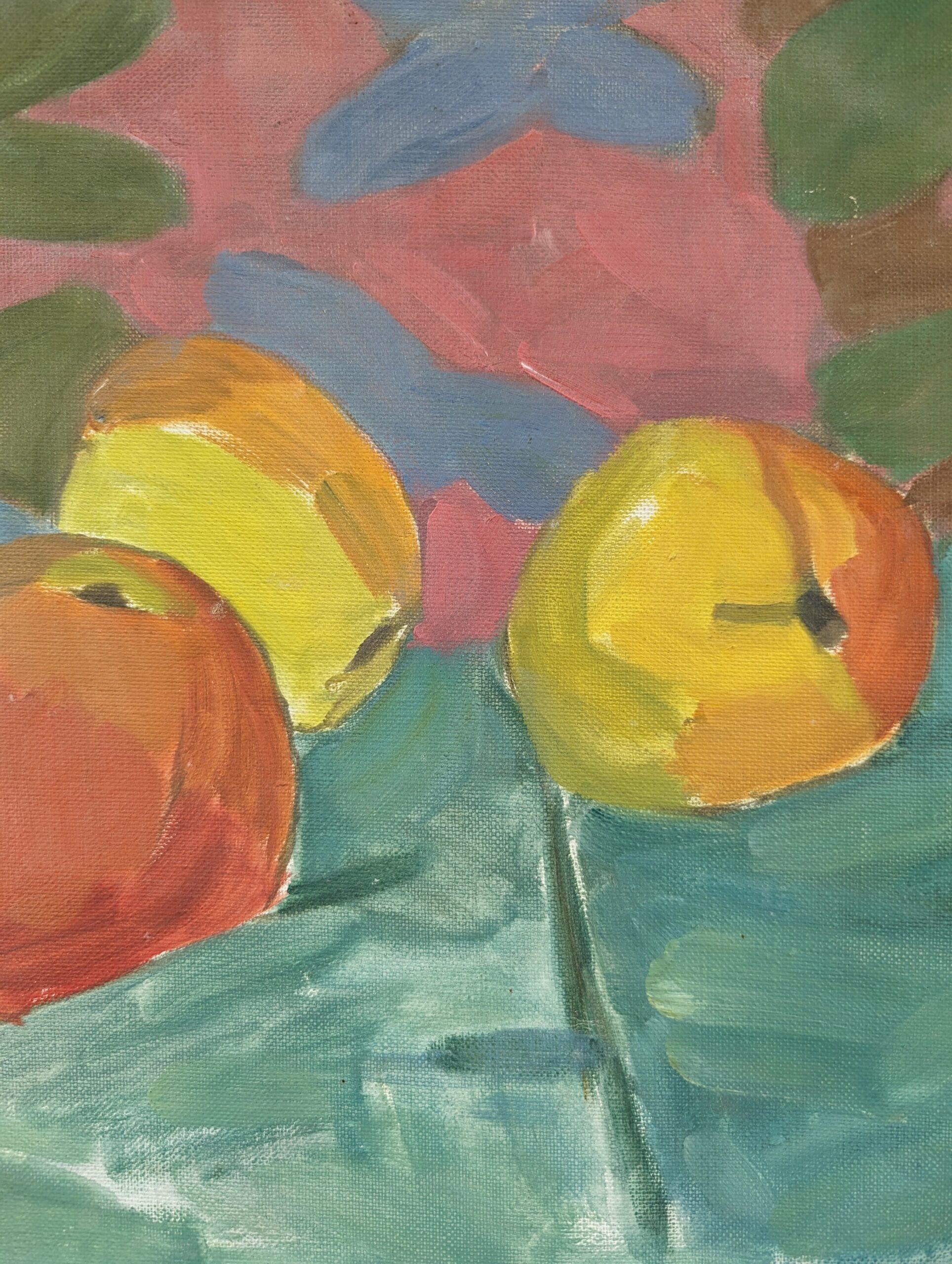 1974 Mid-Century Modern Still Life Oil Painting by Ture Fabiansson - Four Apples 10