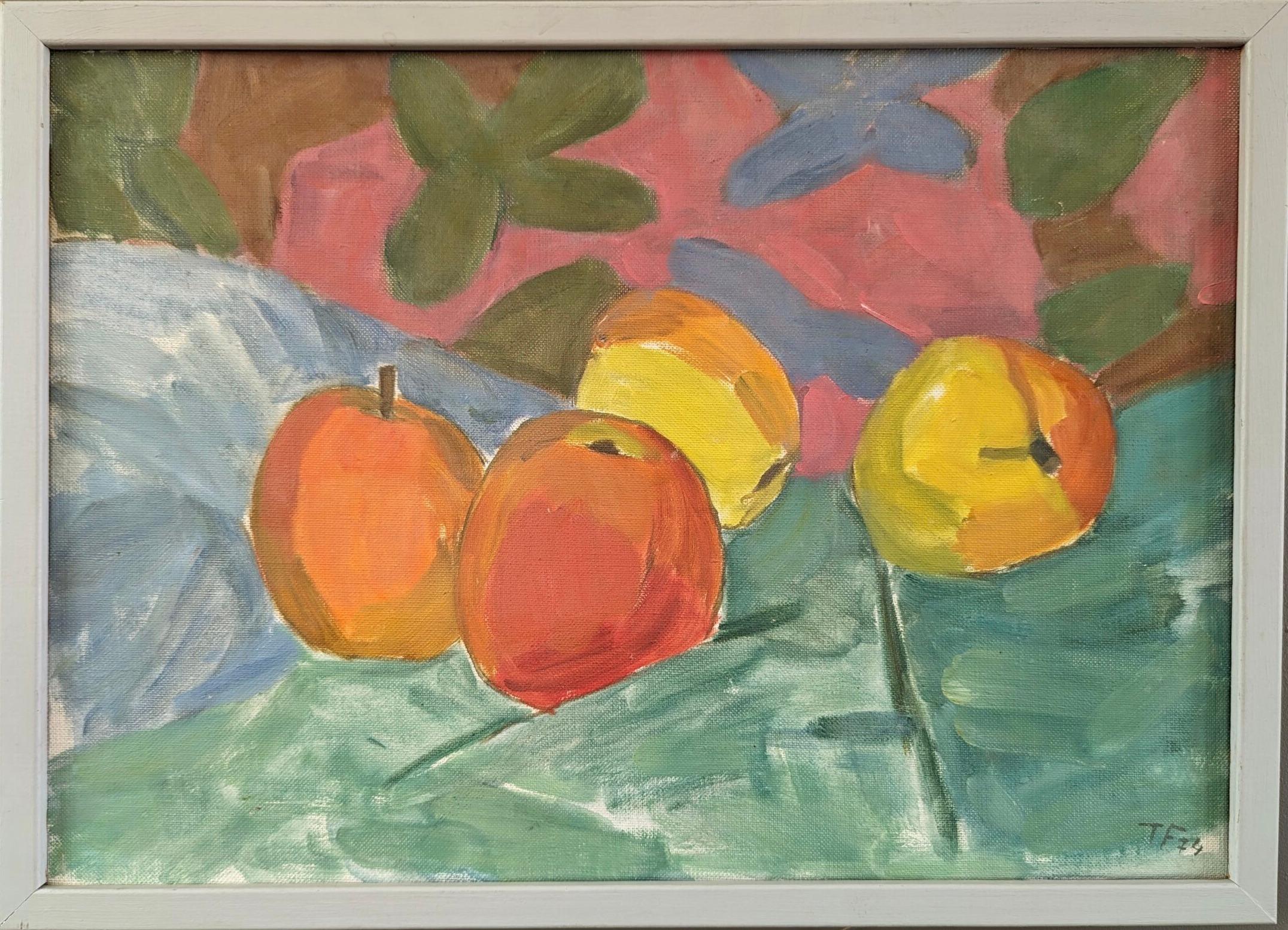 Unknown Still-Life Painting - 1974 Mid-Century Modern Still Life Oil Painting by Ture Fabiansson - Four Apples