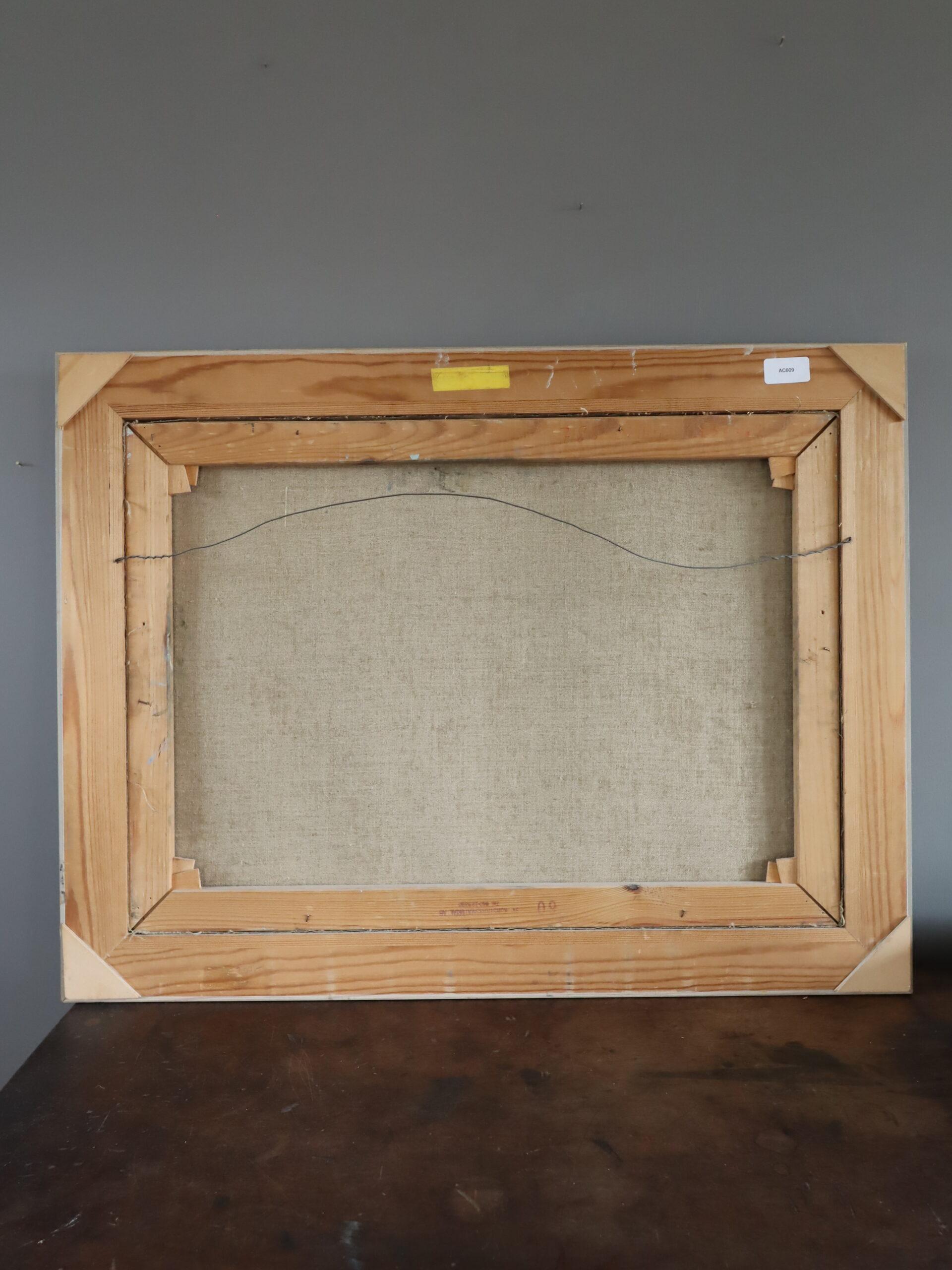 1974 Peinture à l'huile moderniste suédoise d'un paysage côtier - Townes by the Sea en vente 6