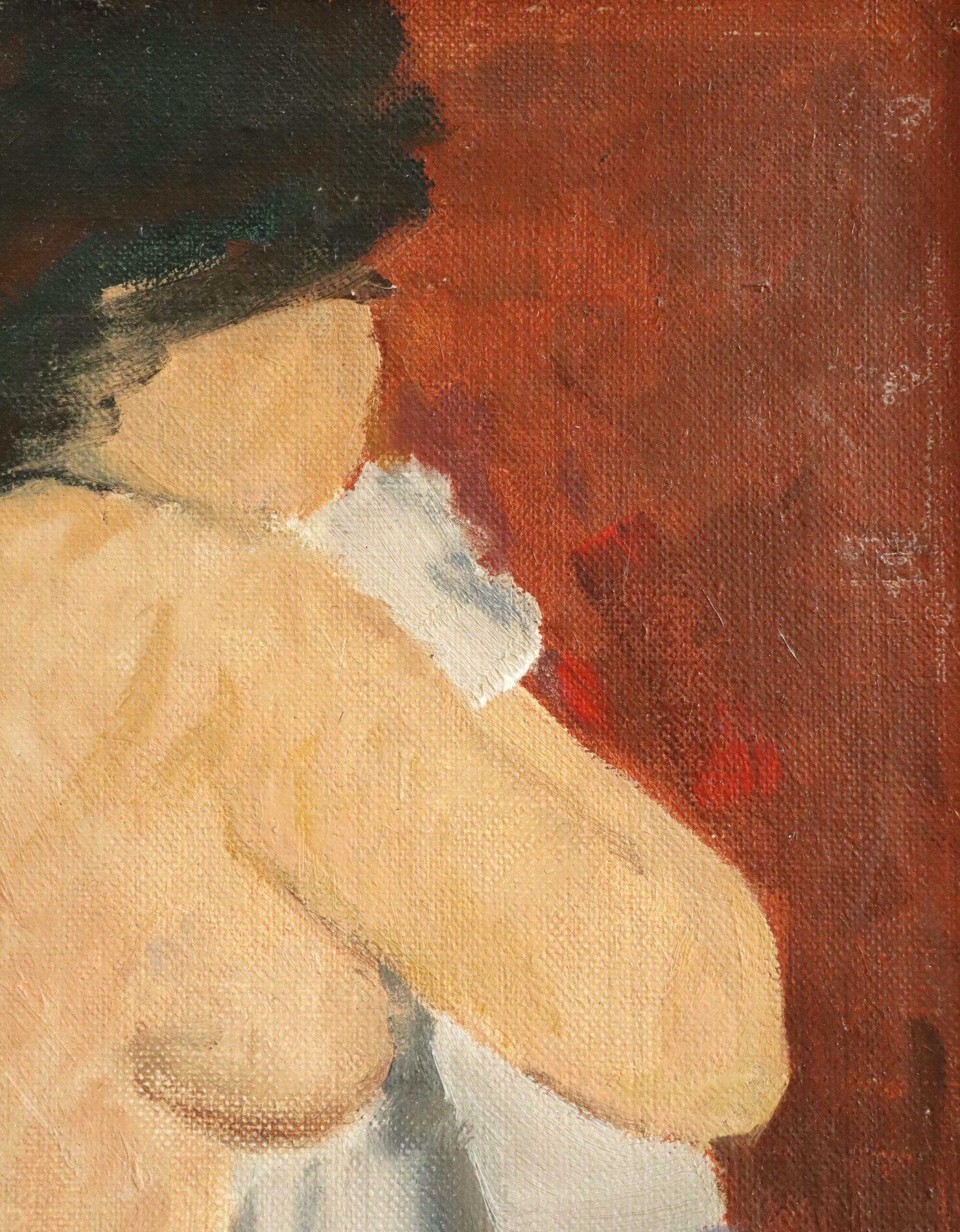 1974 Modernist Swedish Expressive Nude Portrait Oil Painting - Repose by Red For Sale 8
