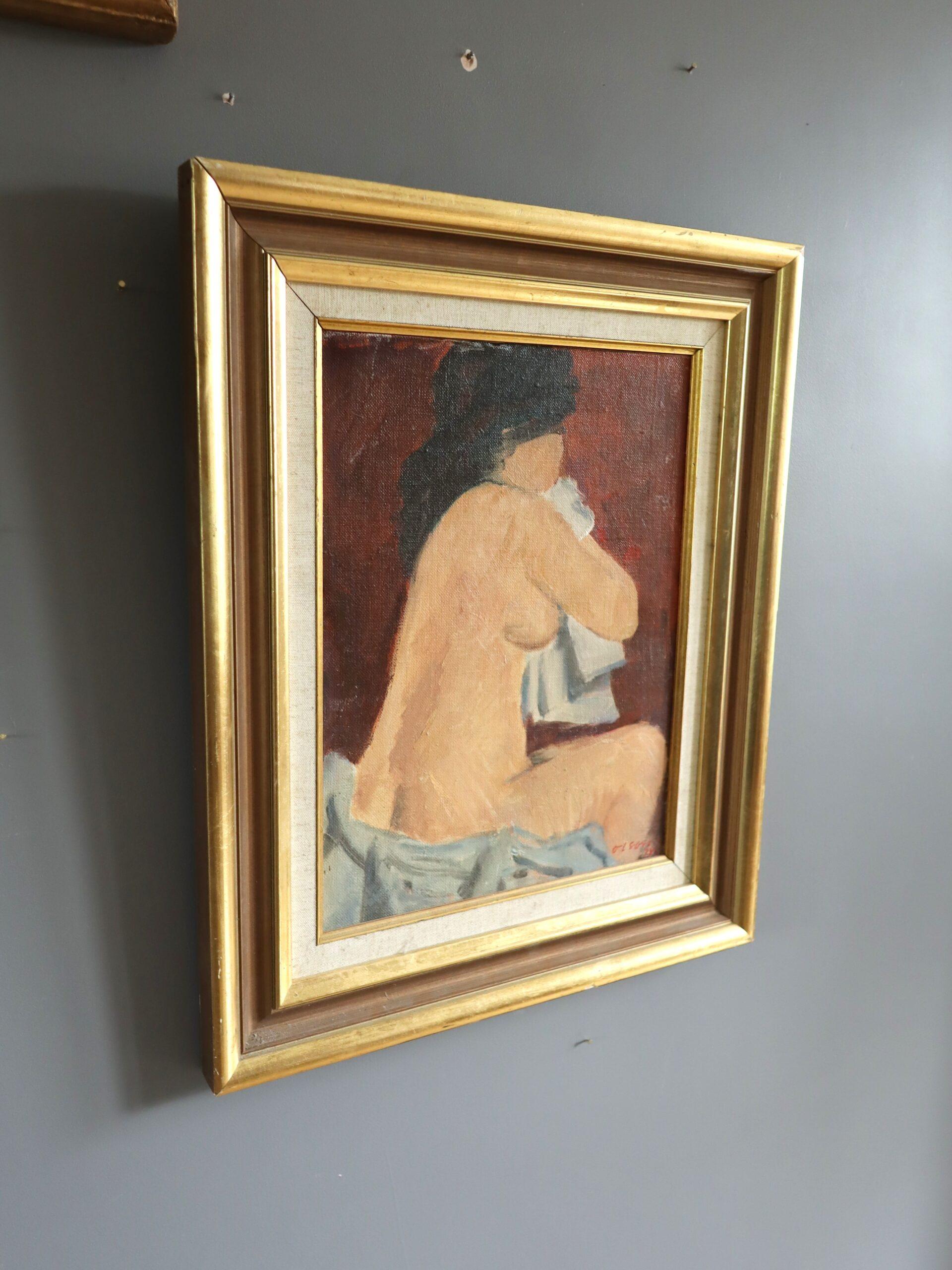 1974 Modernist Swedish Expressive Nude Portrait Oil Painting - Repose by Red For Sale 1