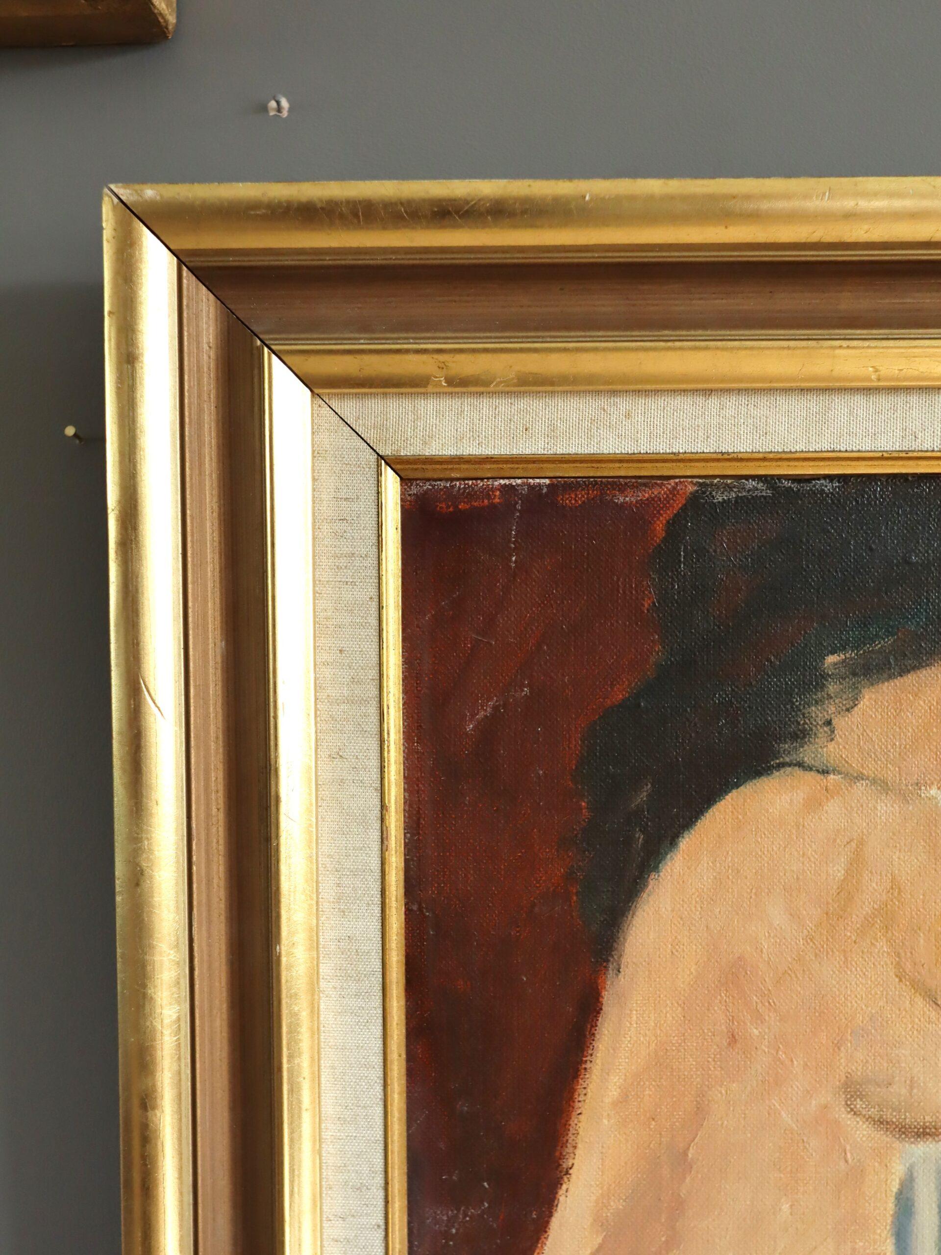 1974 Modernist Swedish Expressive Nude Portrait Oil Painting - Repose by Red For Sale 3