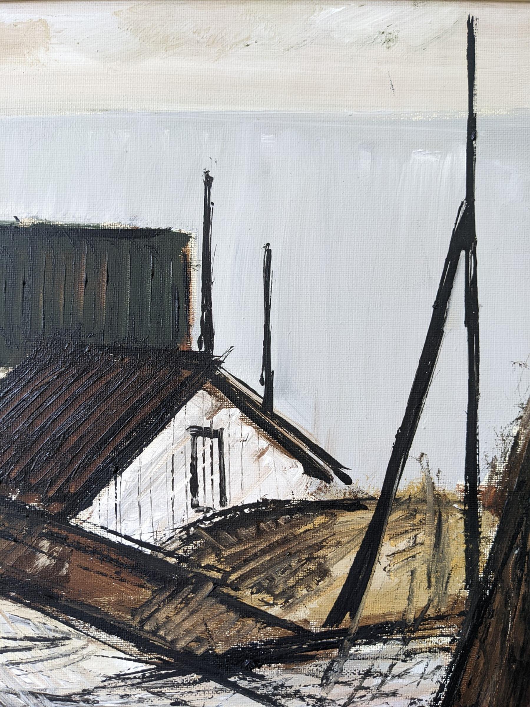 1974 Vintage Swedish Framed Expressionist Oil Painting - Figure by the Houses 6