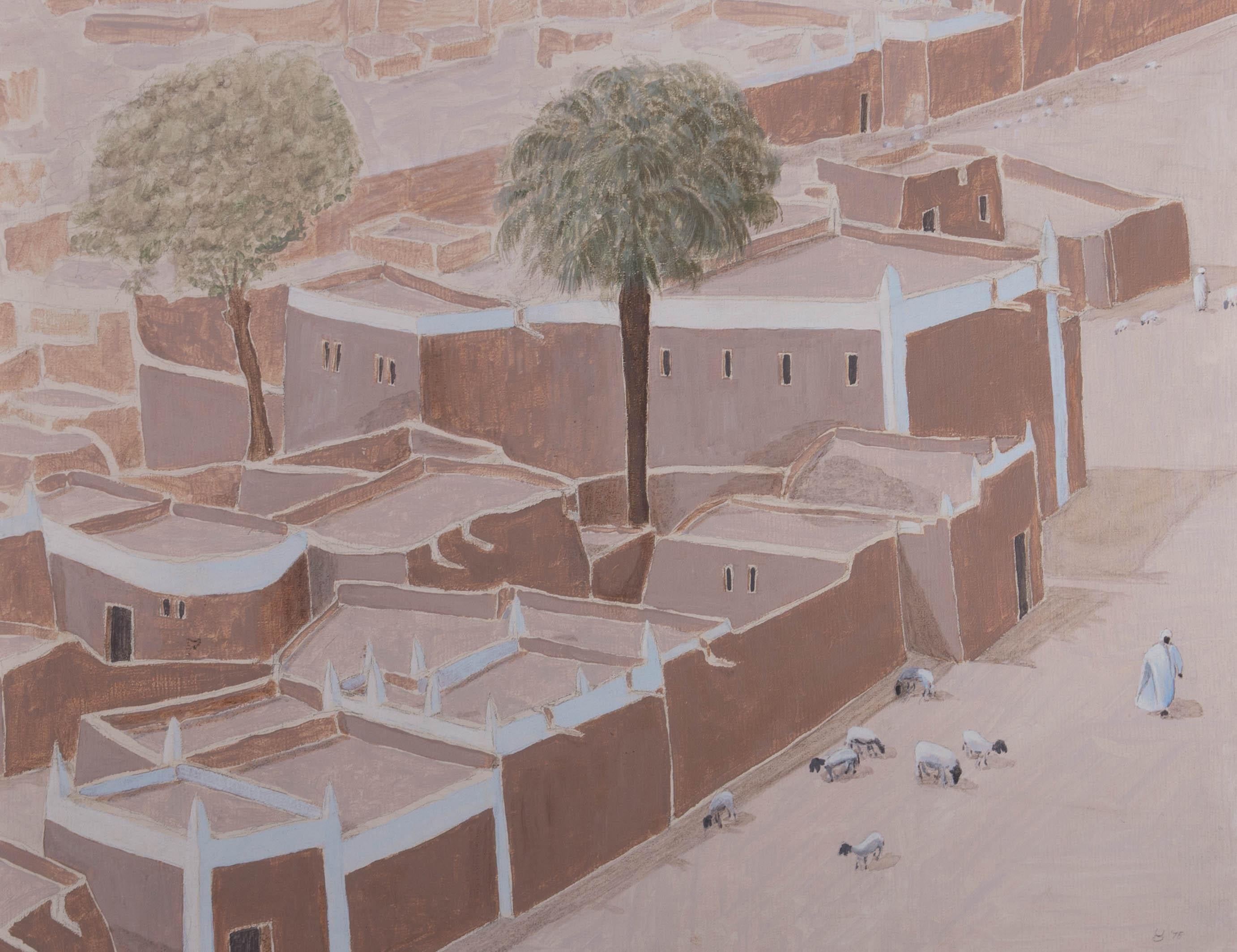 Acrylique 1975 - Town North-African Town - Painting de Unknown