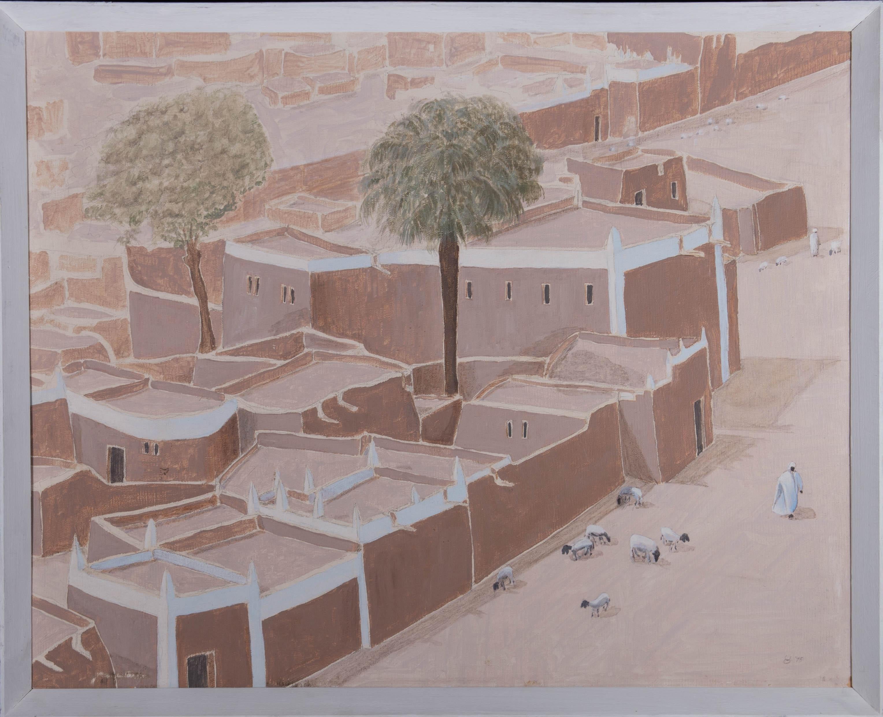 Landscape Painting Unknown - Acrylique 1975 - Town North-African Town