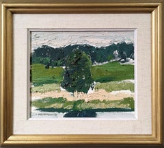 1975 Mid-Century Modern Swedish Framed Landscape Oil Painting - Green Grove