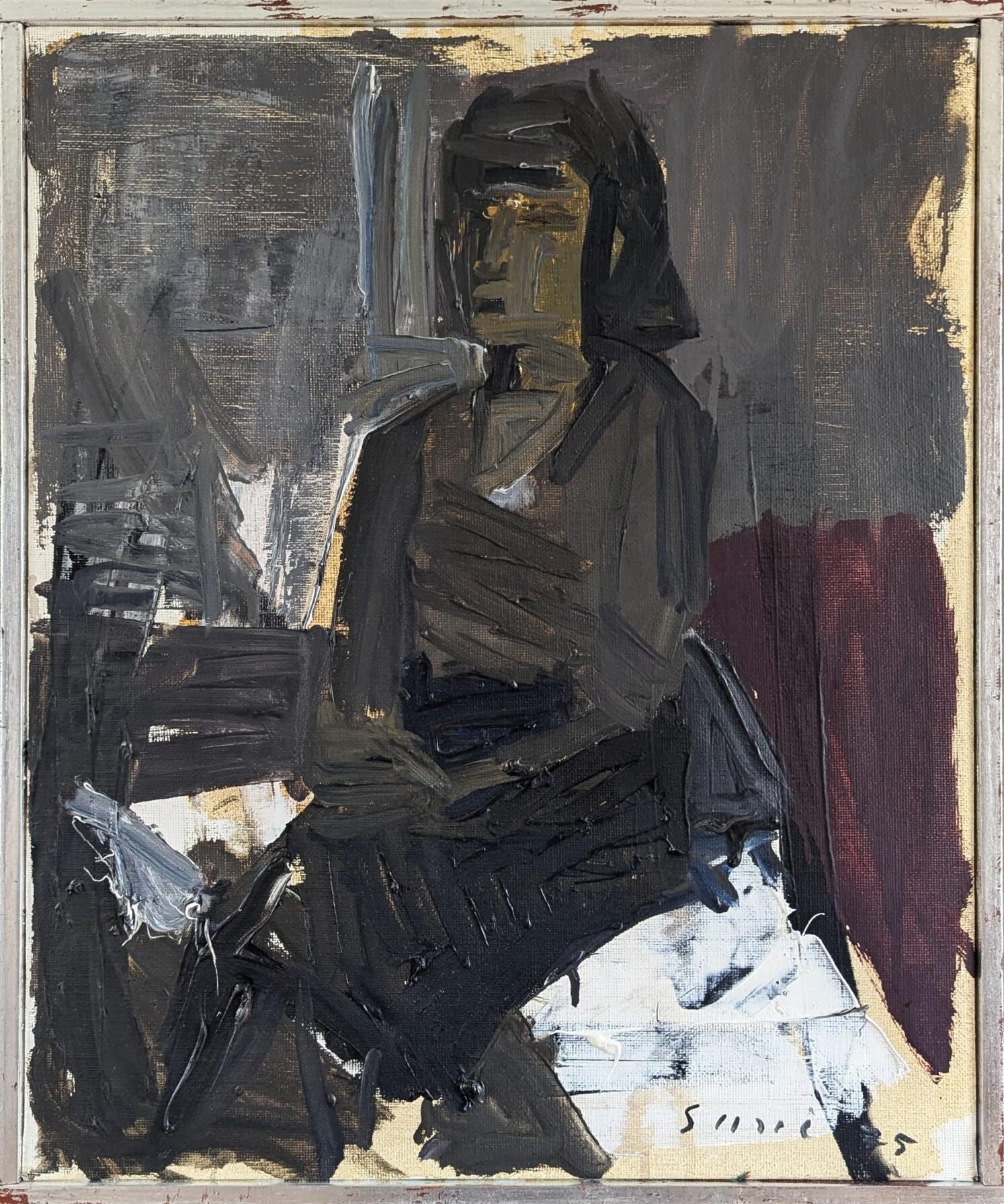 1975 Modernist Semi-Abstract Portrait Oil Painting - Figure in the Dark