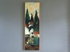 1975 Modernist Swedish Original Landscape Oil Painting - Cubist HIllside