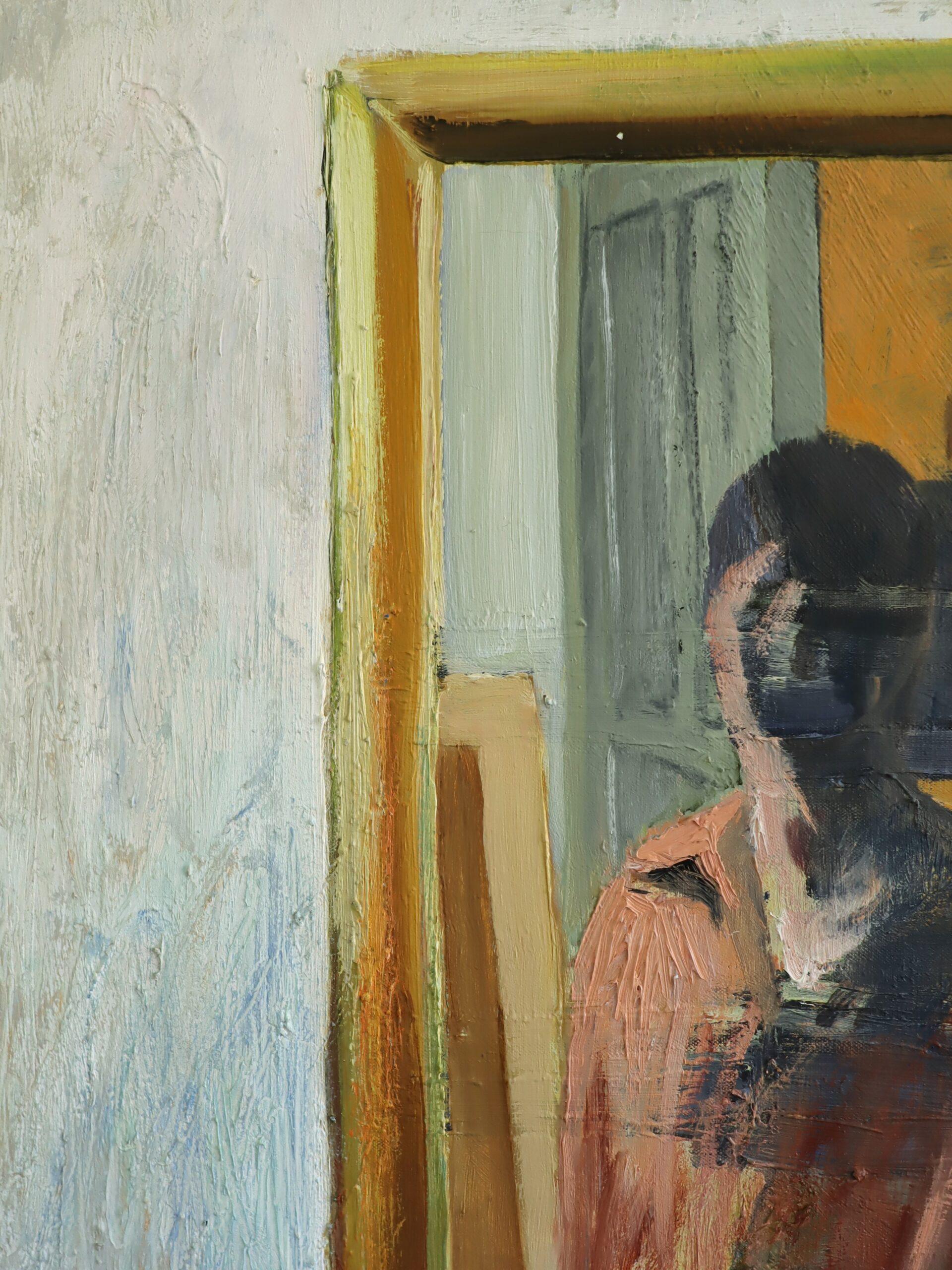 1975 Modernist Vintage Original Figurative Oil Painting - What the Mirror Saw For Sale 7