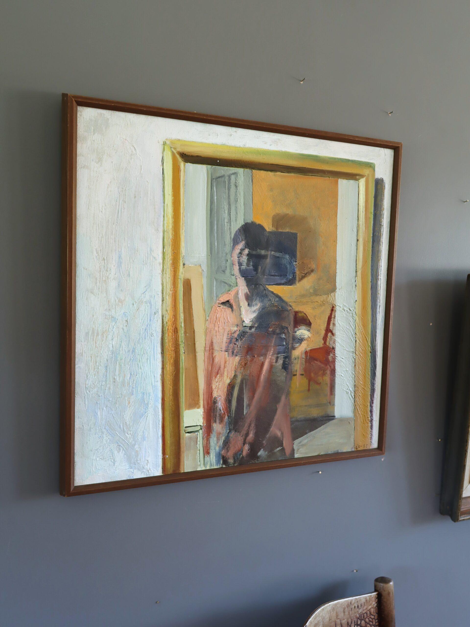 1975 Modernist Vintage Original Figurative Oil Painting - What the Mirror Saw For Sale 1
