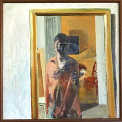1975 Modernist Vintage Original Figurative Oil Painting - What the Mirror Saw