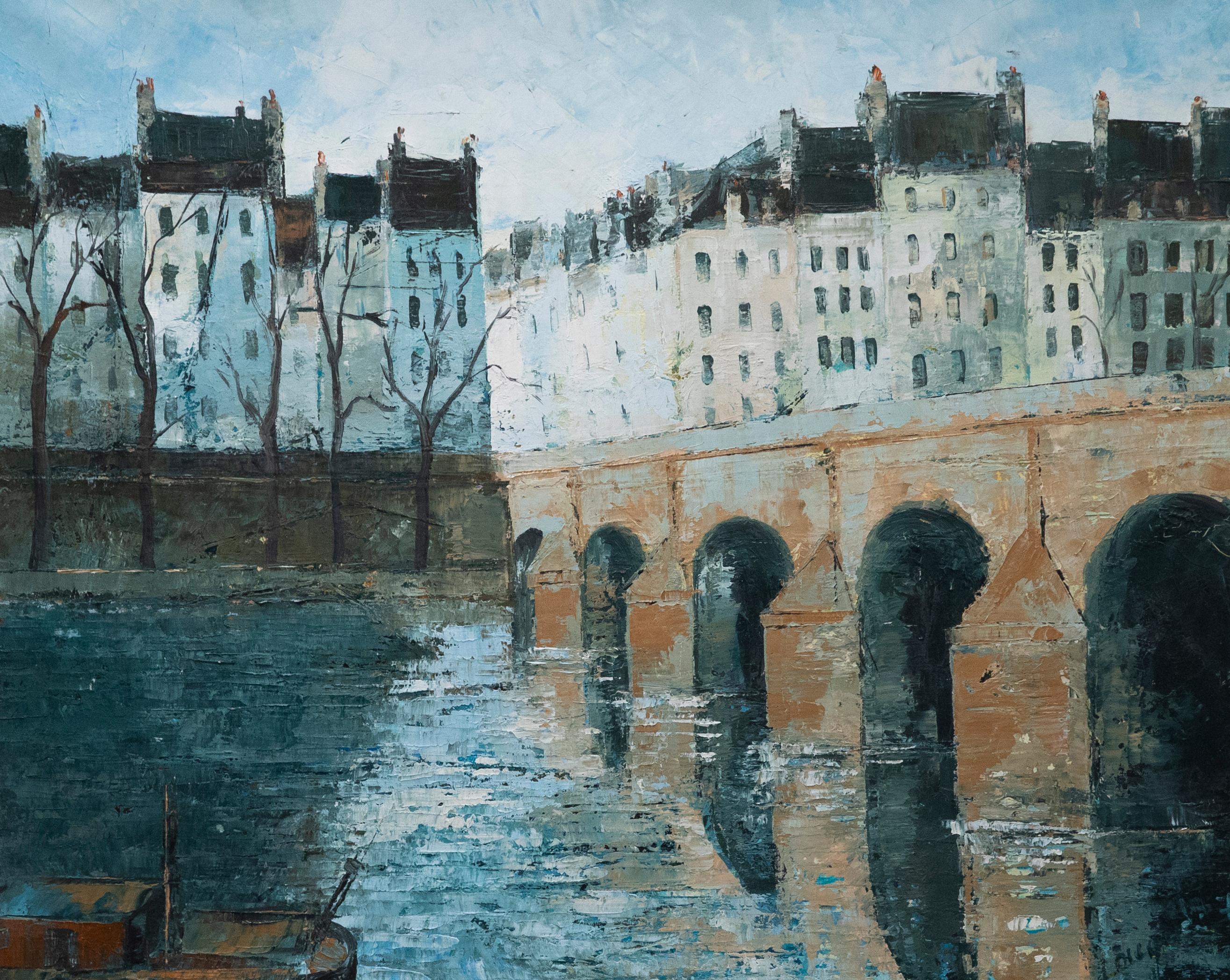 1975 Oil - Winter Canal - Painting by Unknown
