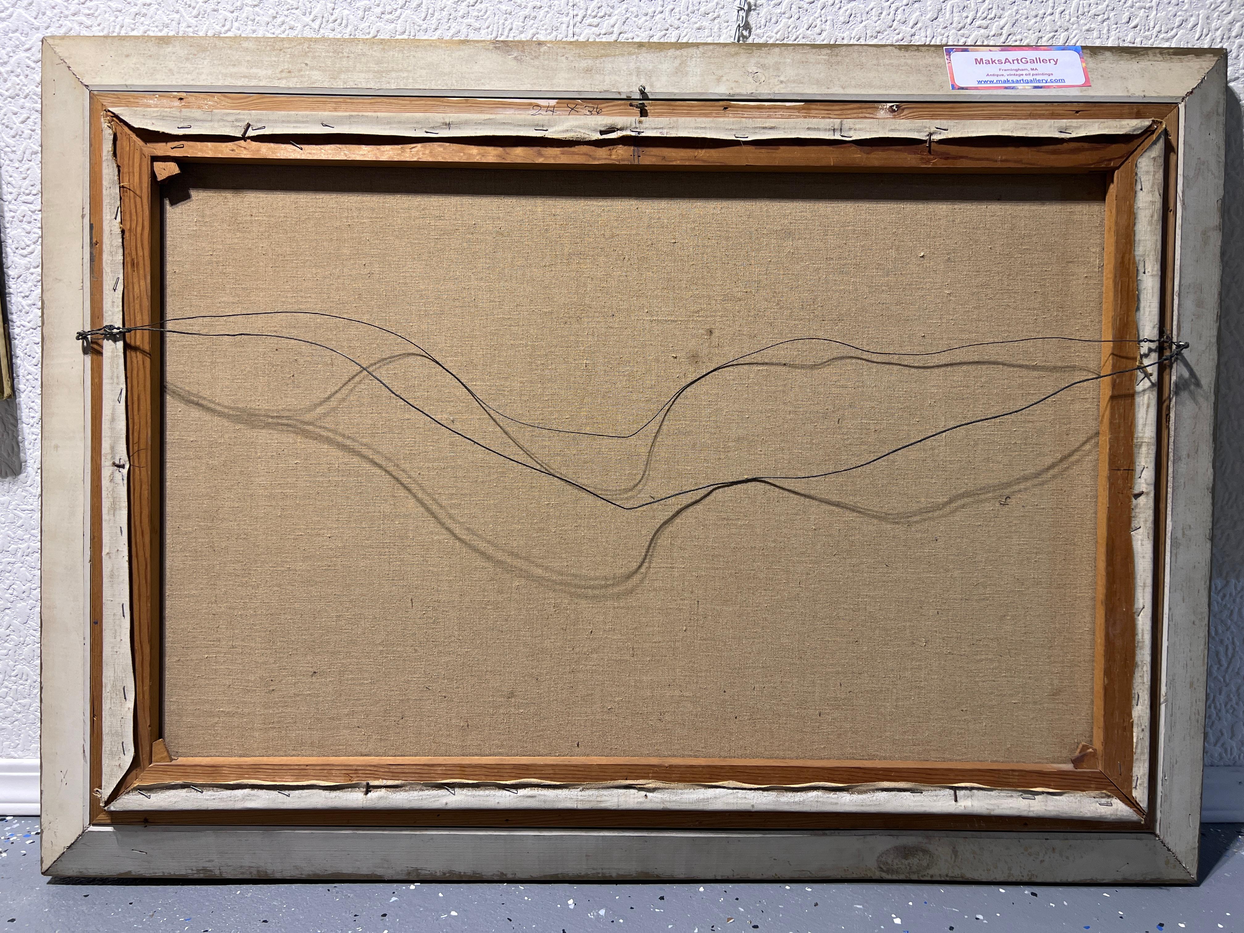1975 Vintage-Ölgemälde auf Leinwand, Meereslandschaft, Segelschiff, signiert, gerahmt im Angebot 8