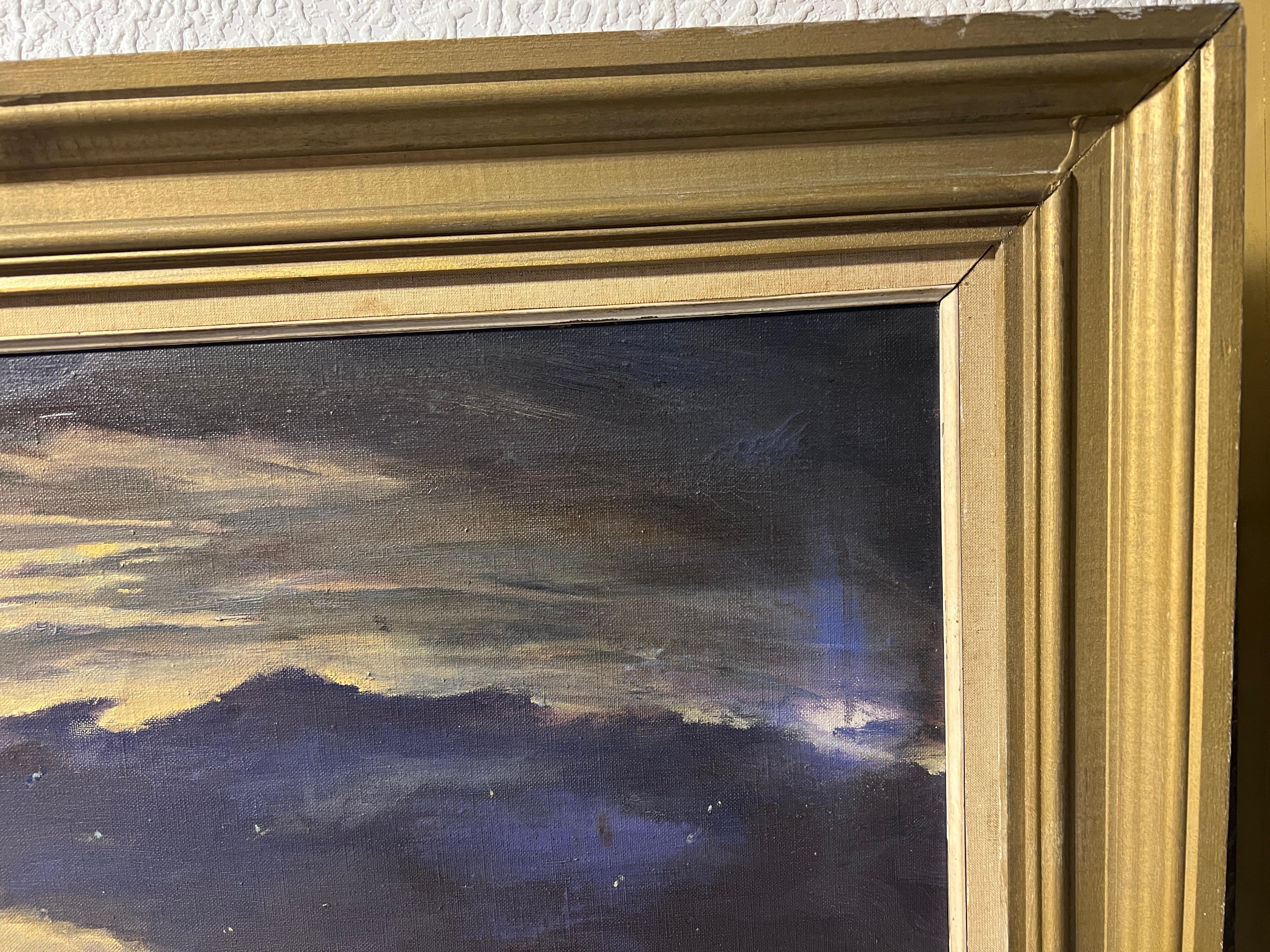 1975 Vintage-Ölgemälde auf Leinwand, Meereslandschaft, Segelschiff, signiert, gerahmt im Angebot 1