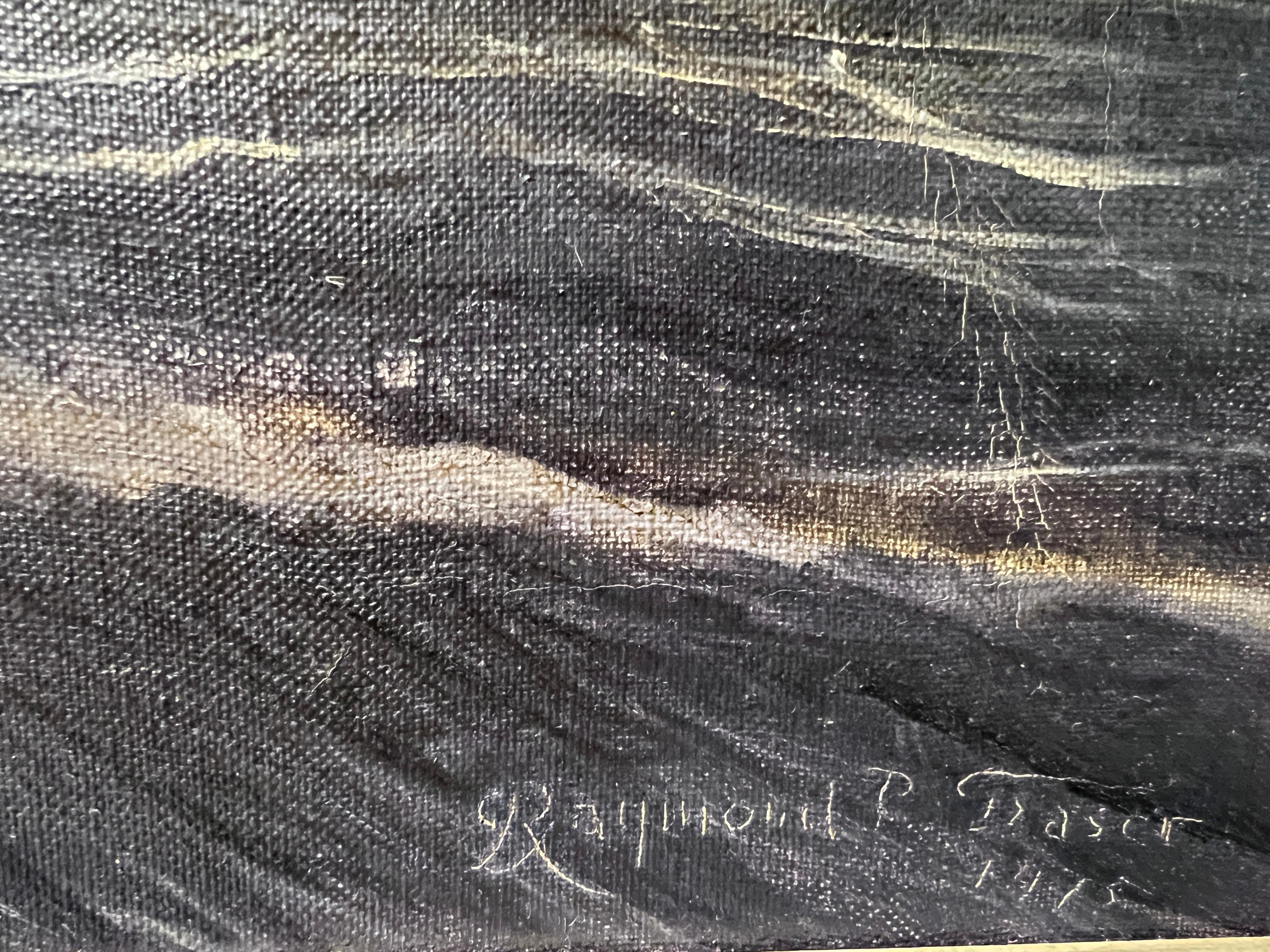 1975 Vintage-Ölgemälde auf Leinwand, Meereslandschaft, Segelschiff, signiert, gerahmt im Angebot 3