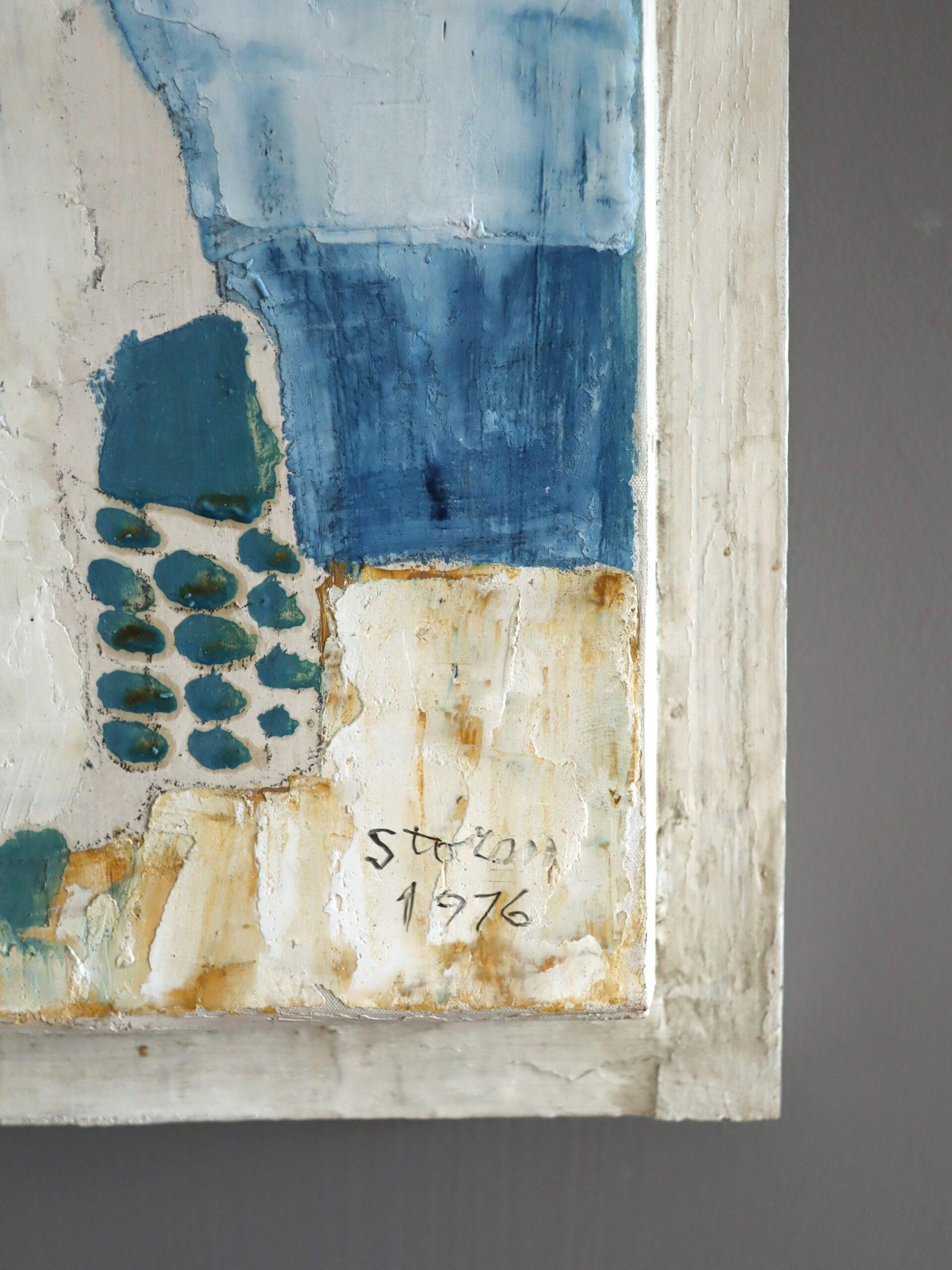 1976 Modernist Vintage Mini Swedish Figurative Oil Painting - Seaside Stroll For Sale 4