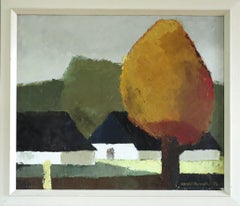 1976 Modernist Vintage Swedish Landscape Oil Painting - Golden Tree