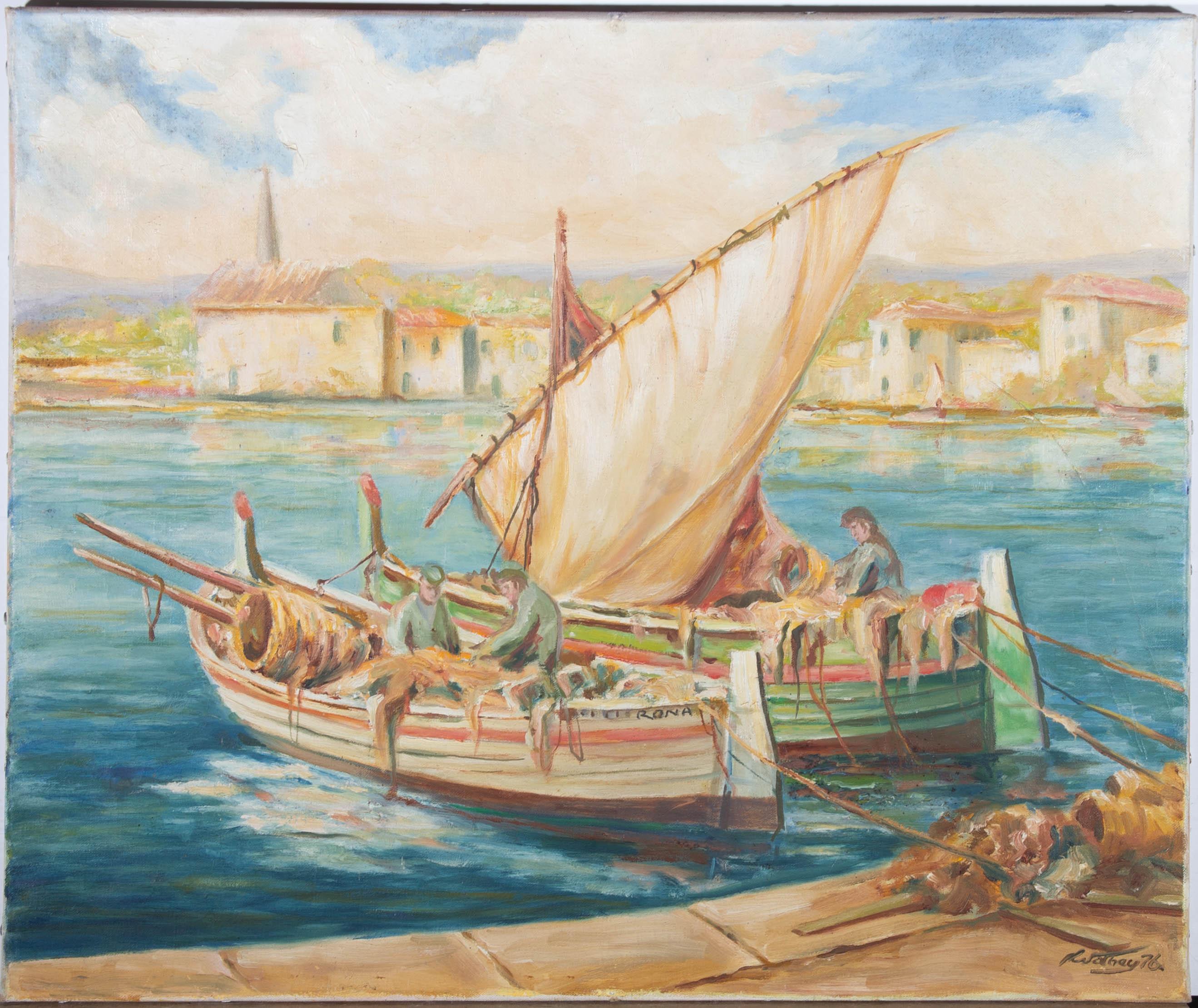 1976 Oil - Fishing Boats - Painting by Unknown