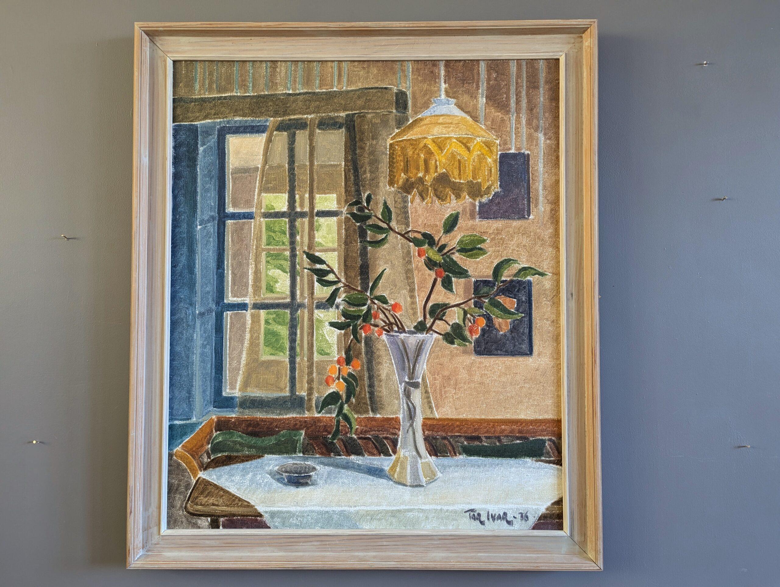 1976 Originale svedese modernista  Pittura ad olio per interni - Natura morta illuminata dal sole - Painting di Unknown